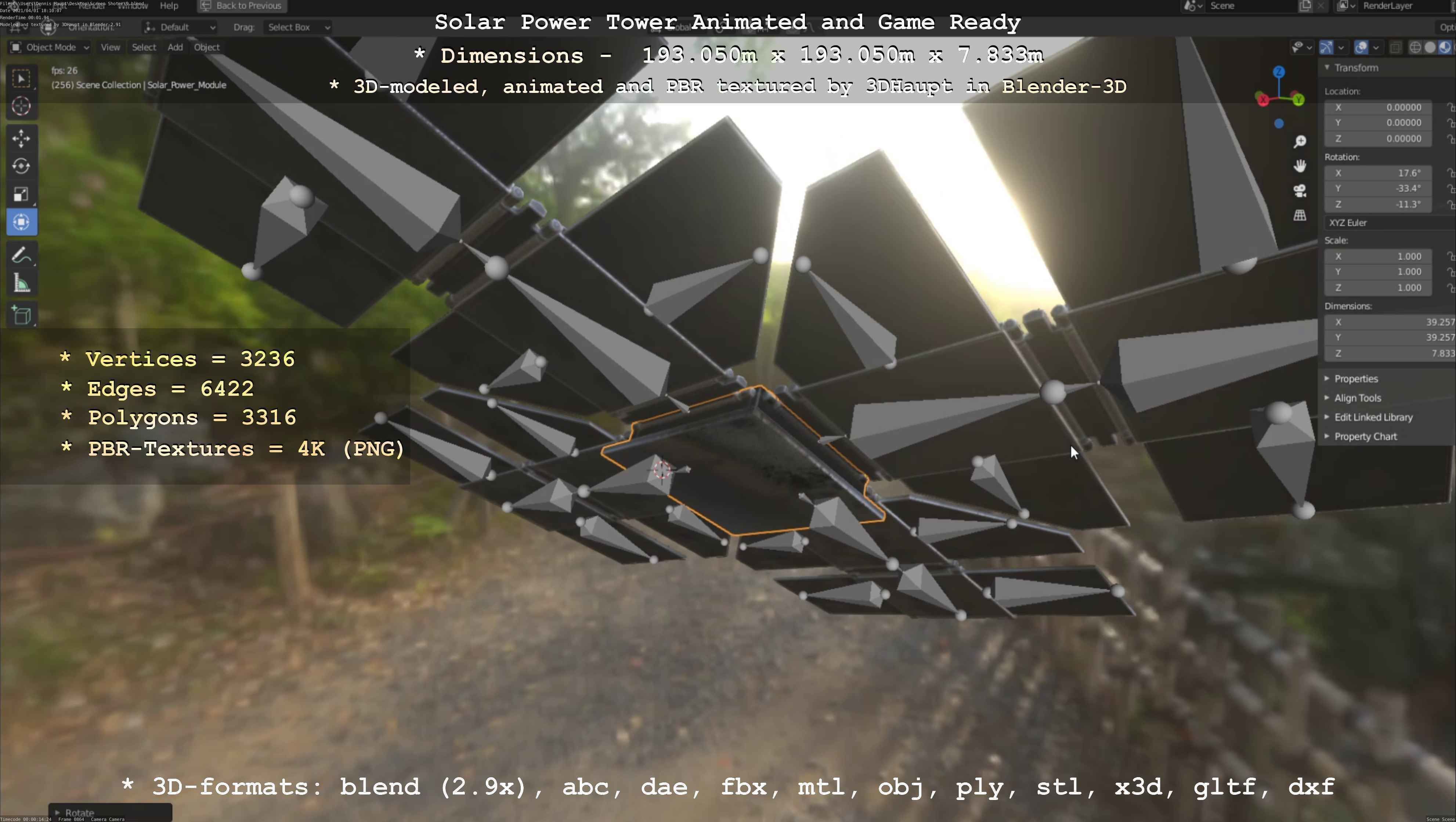 Solar Power Tower Animated and Game Ready Low-poly 3D model_87