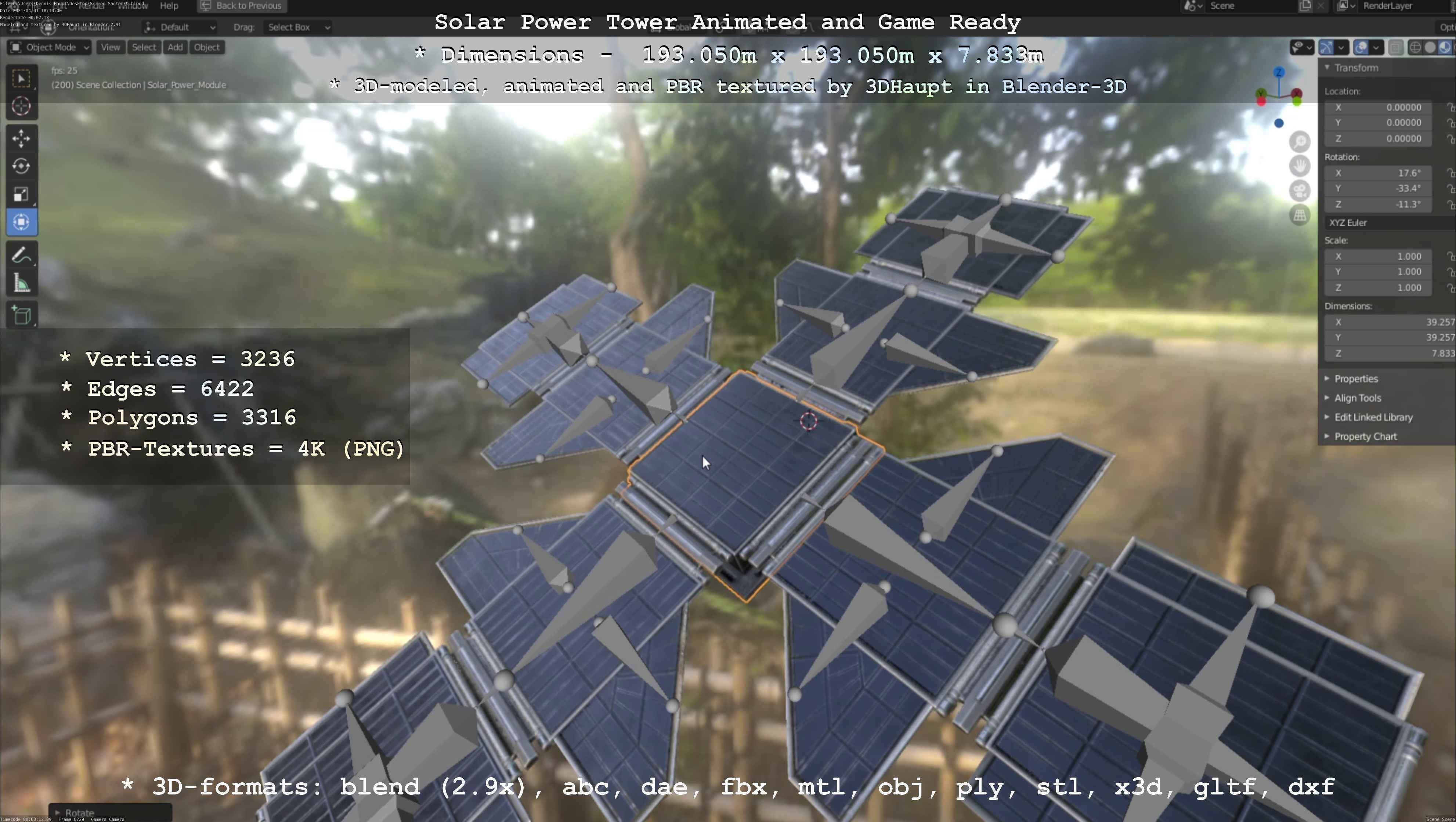 Solar Power Tower Animated and Game Ready Low-poly 3D model_82
