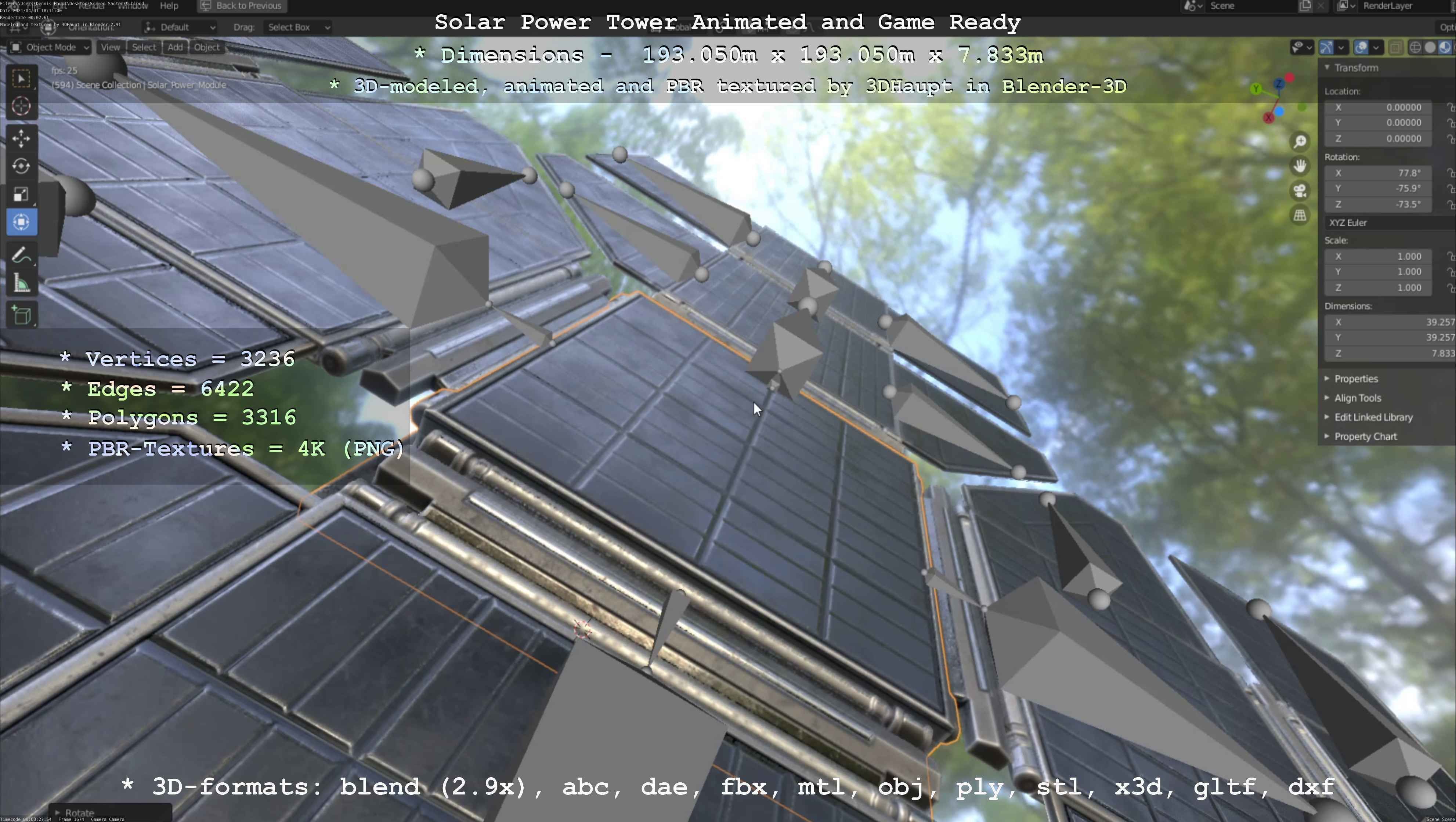 Solar Power Tower Animated and Game Ready Low-poly 3D model_103