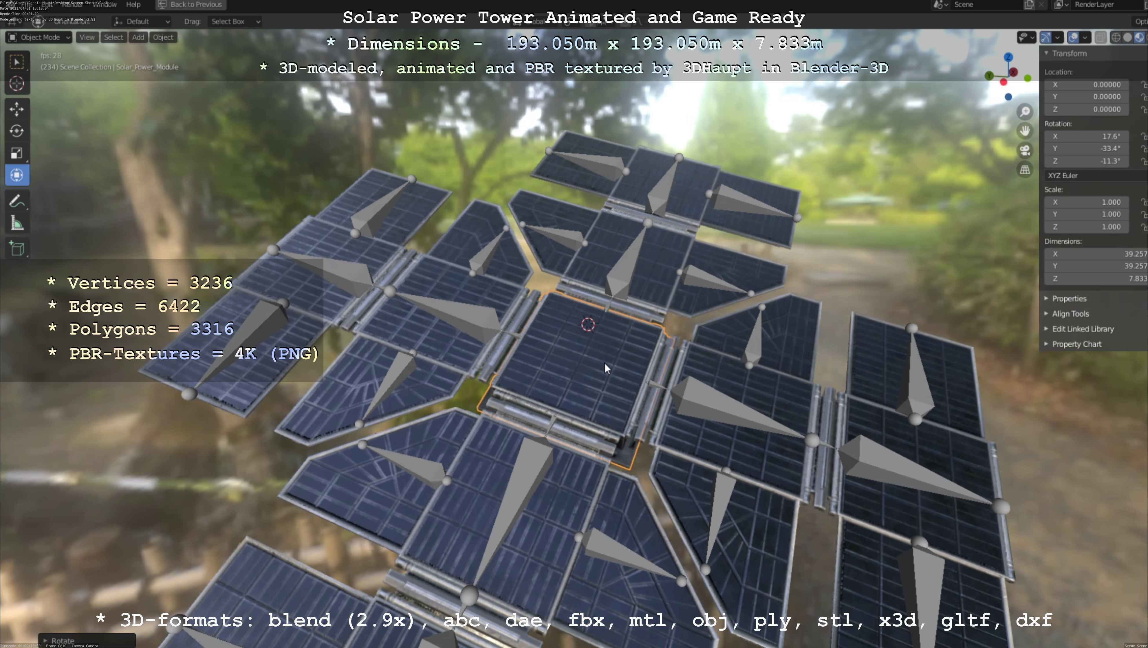 Solar Power Tower Animated and Game Ready Low-poly 3D model_85