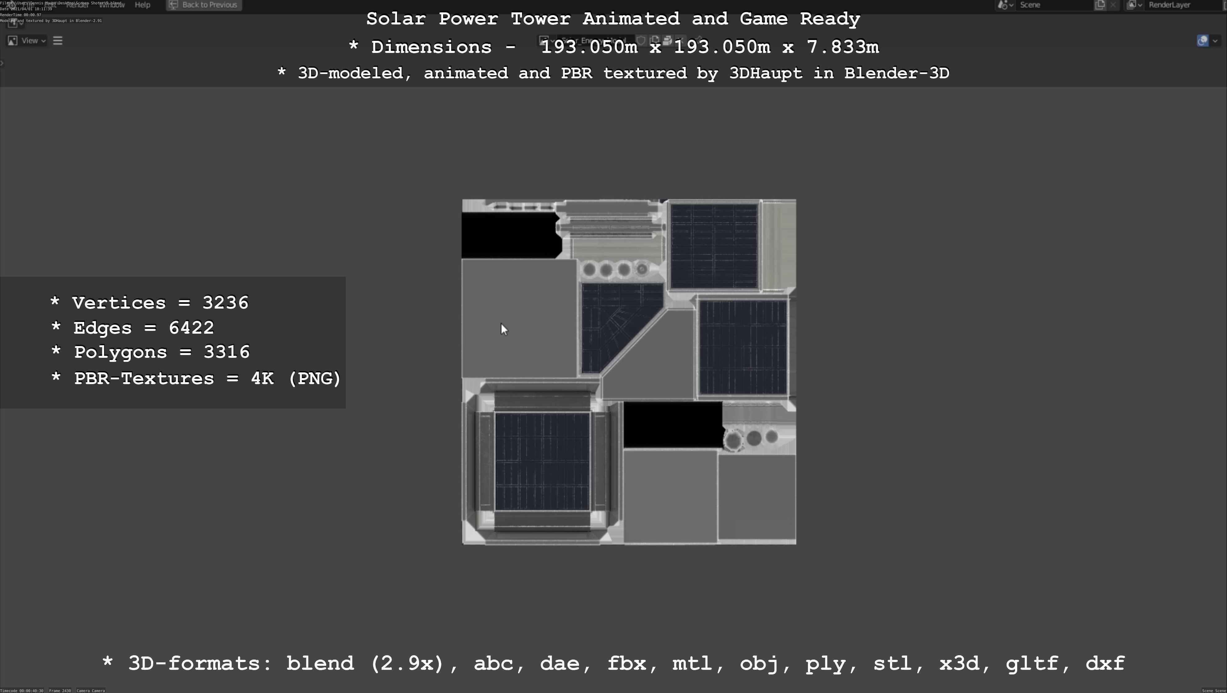 Solar Power Tower Animated and Game Ready Low-poly 3D model_113