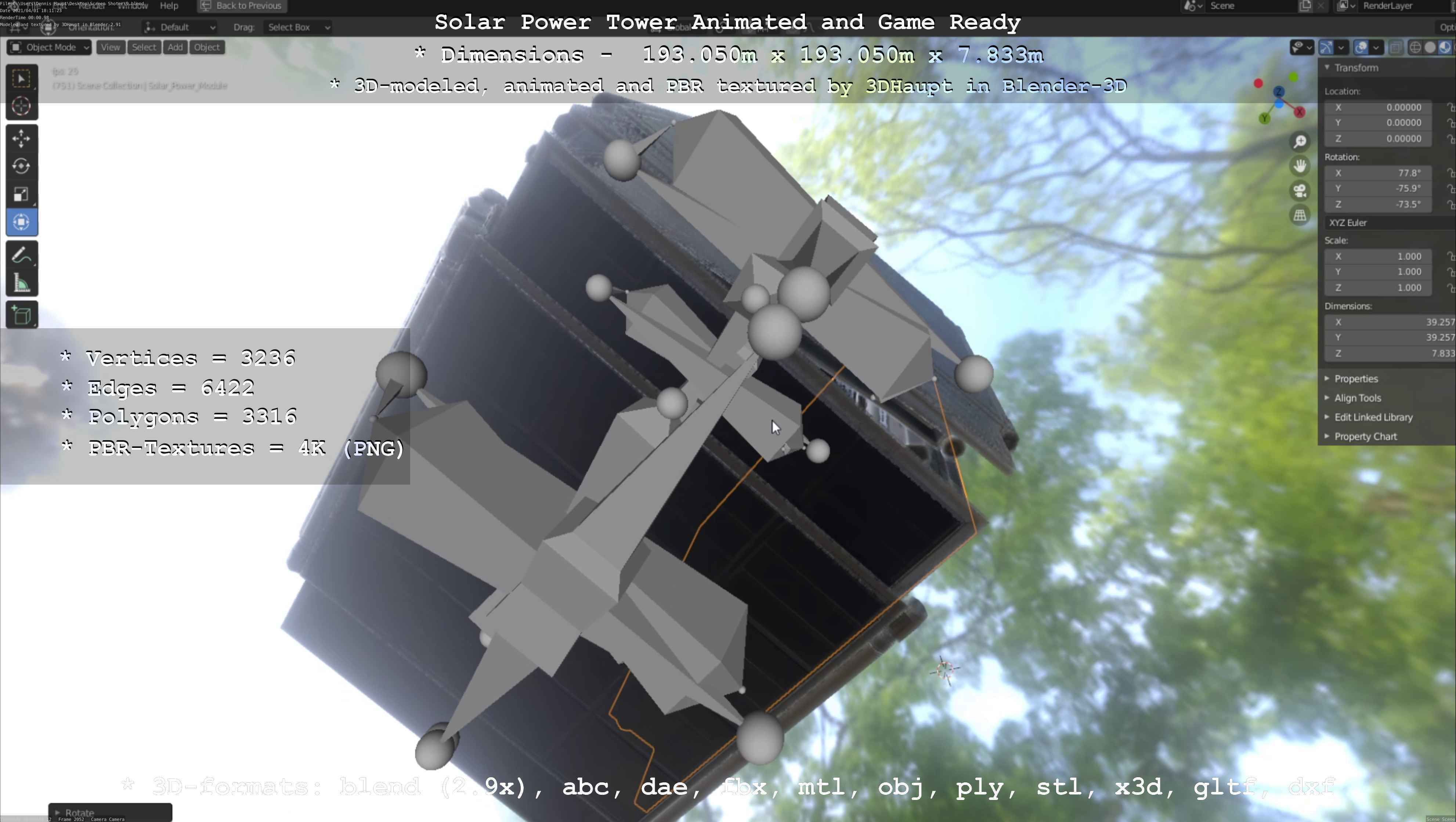 Solar Power Tower Animated and Game Ready Low-poly 3D model_111