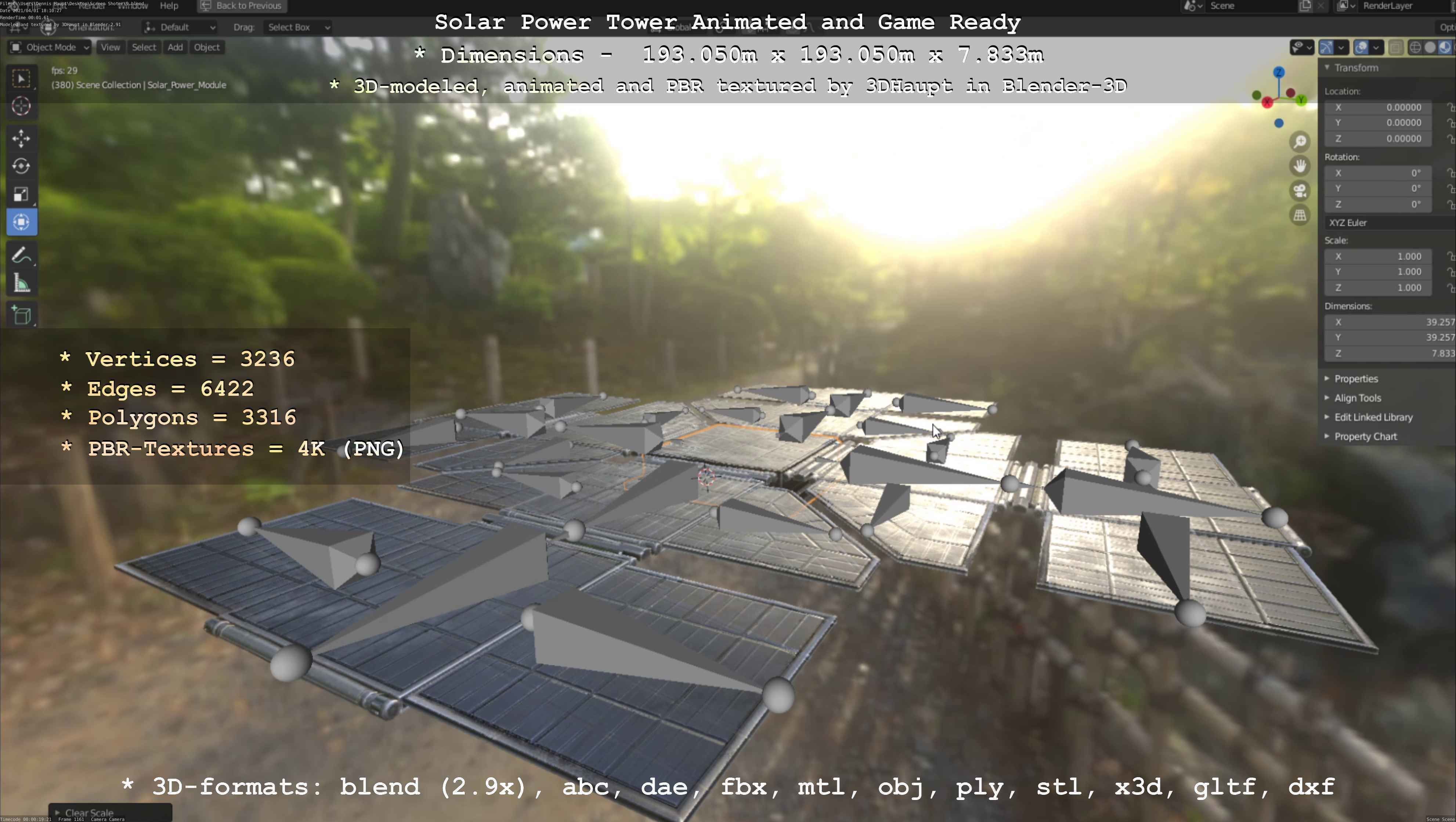 Solar Power Tower Animated and Game Ready Low-poly 3D model_31