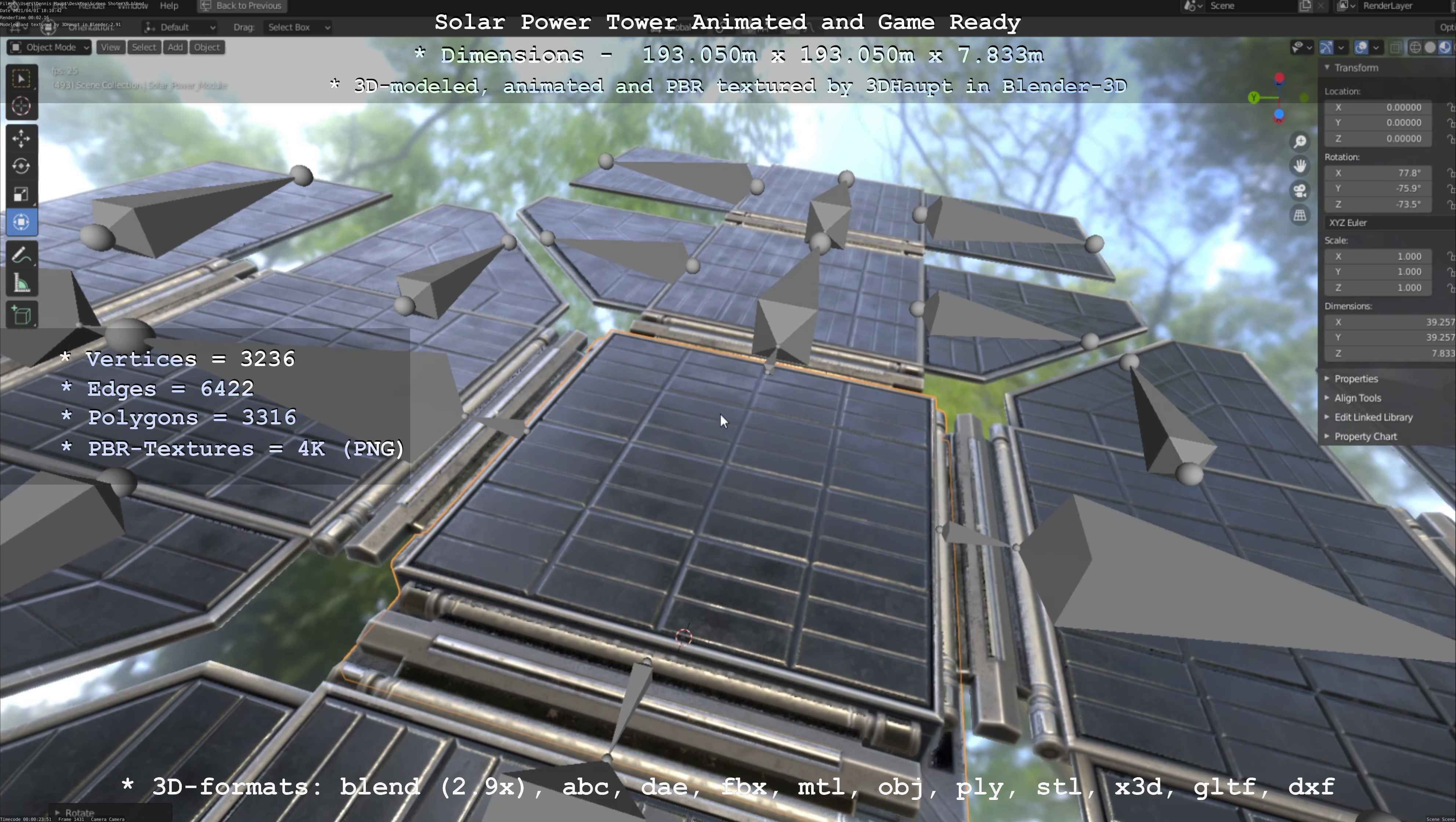 Solar Power Tower Animated and Game Ready Low-poly 3D model_29