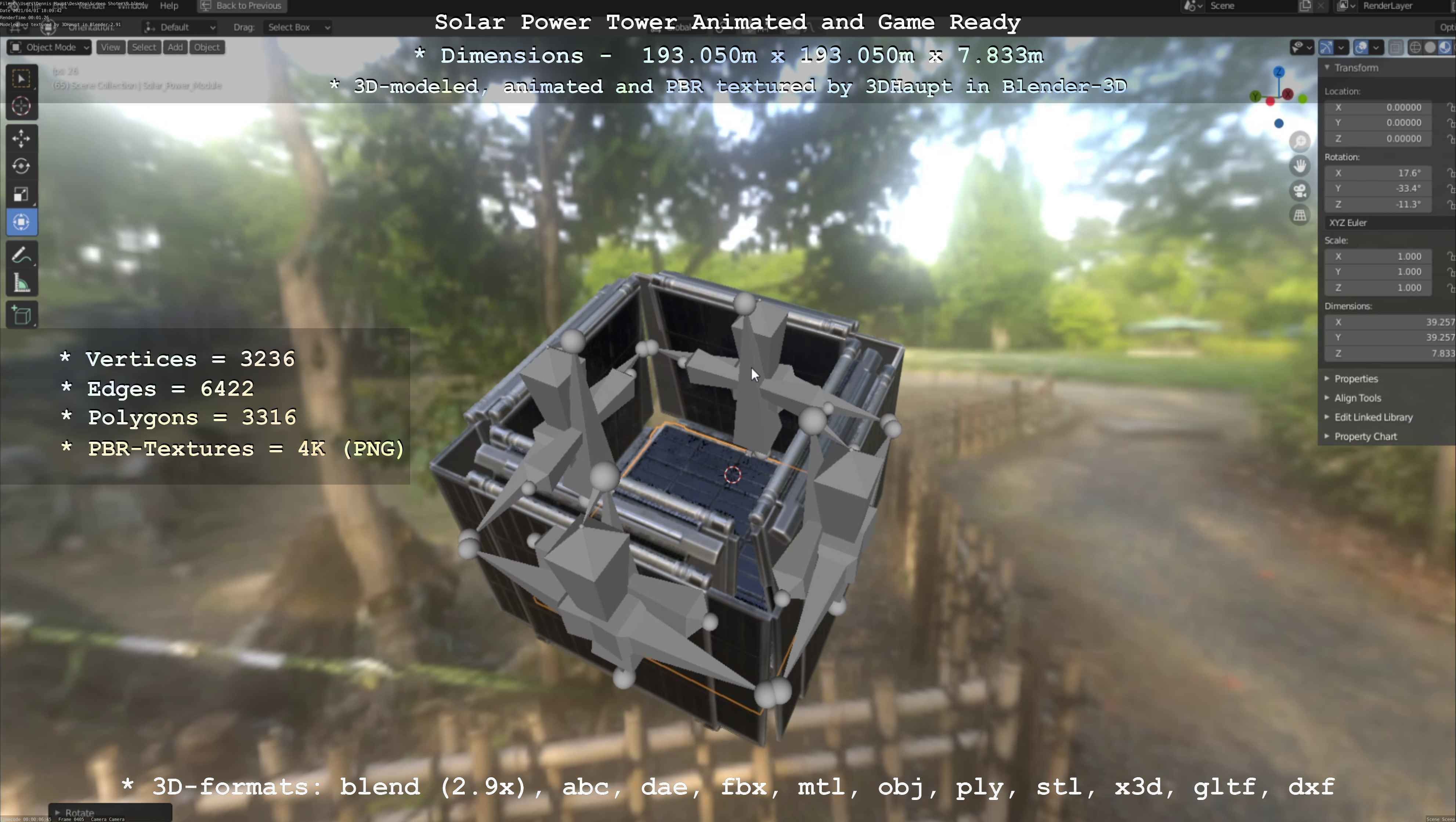 Solar Power Tower Animated and Game Ready Low-poly 3D model_25