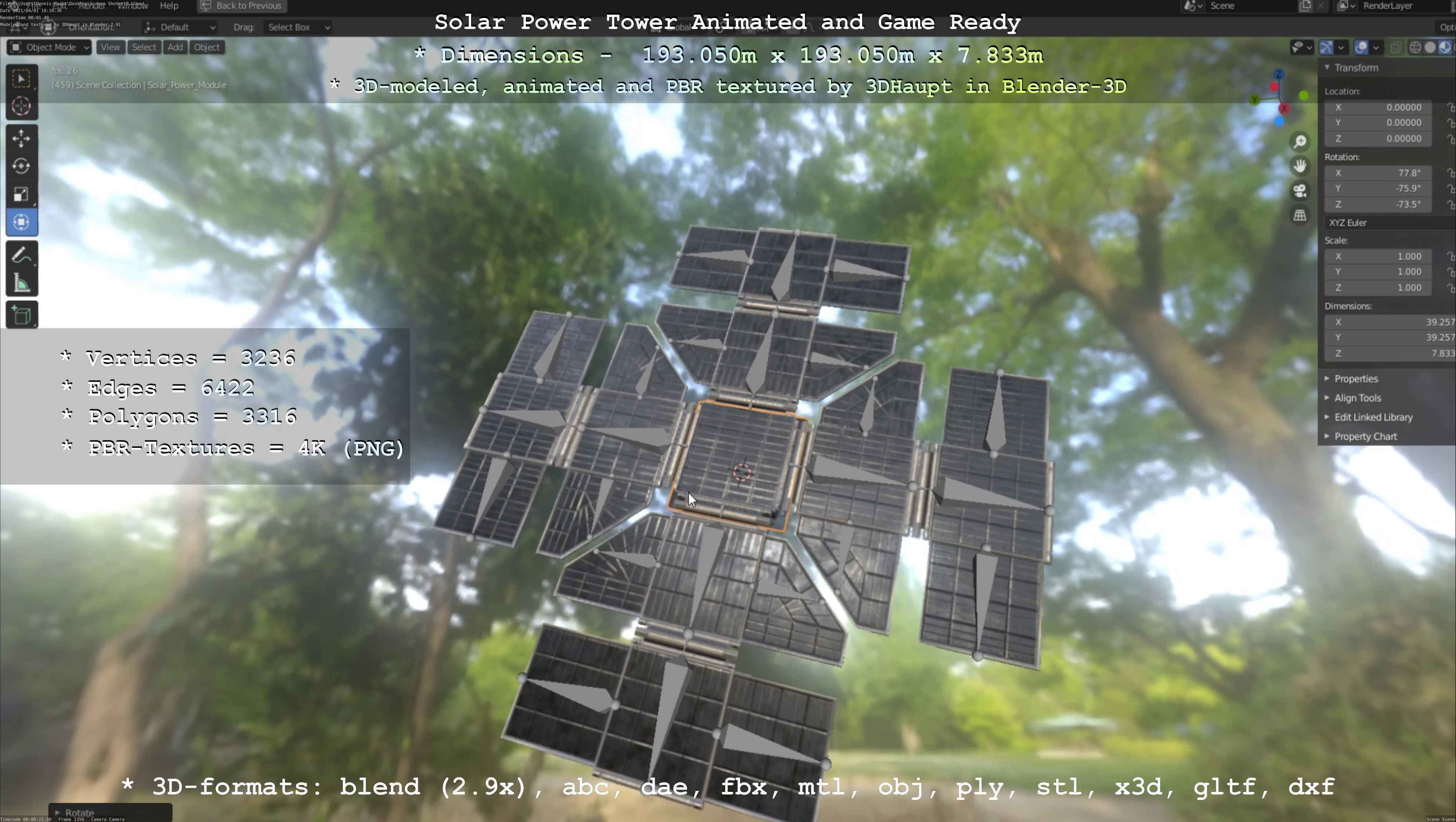 Solar Power Tower Animated and Game Ready Low-poly 3D model_98