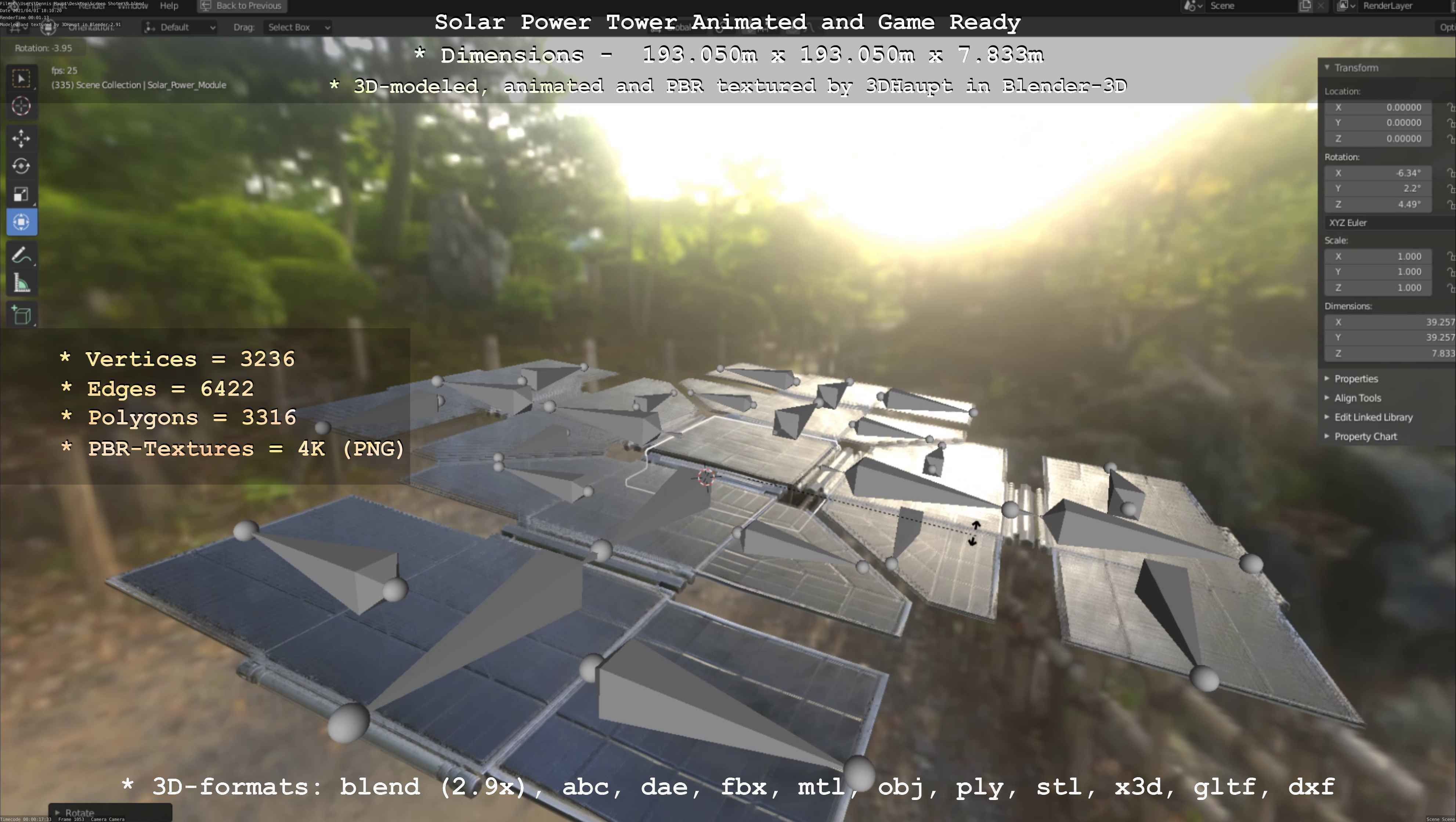 Solar Power Tower Animated and Game Ready Low-poly 3D model_28