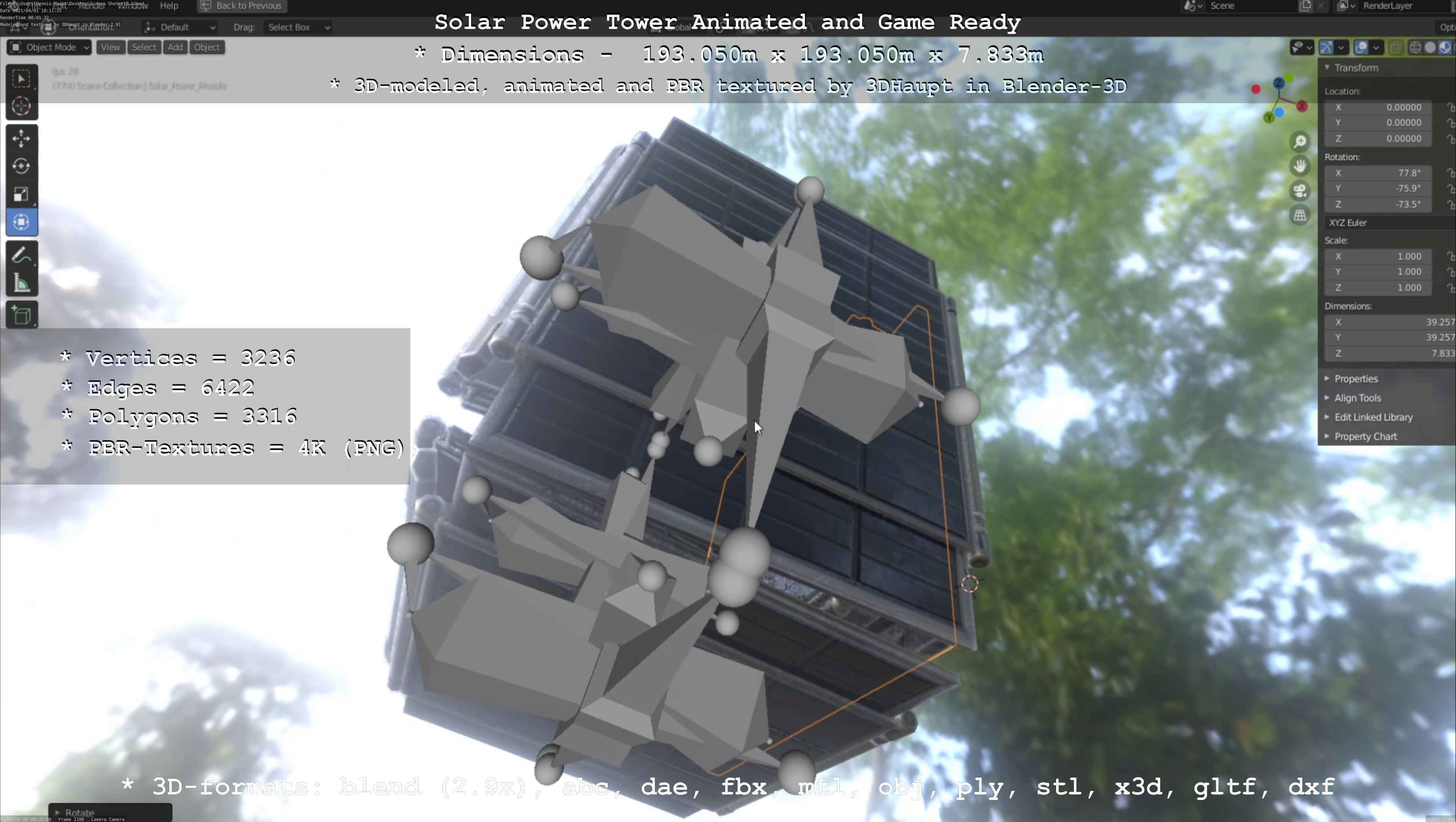Solar Power Tower Animated and Game Ready Low-poly 3D model_39
