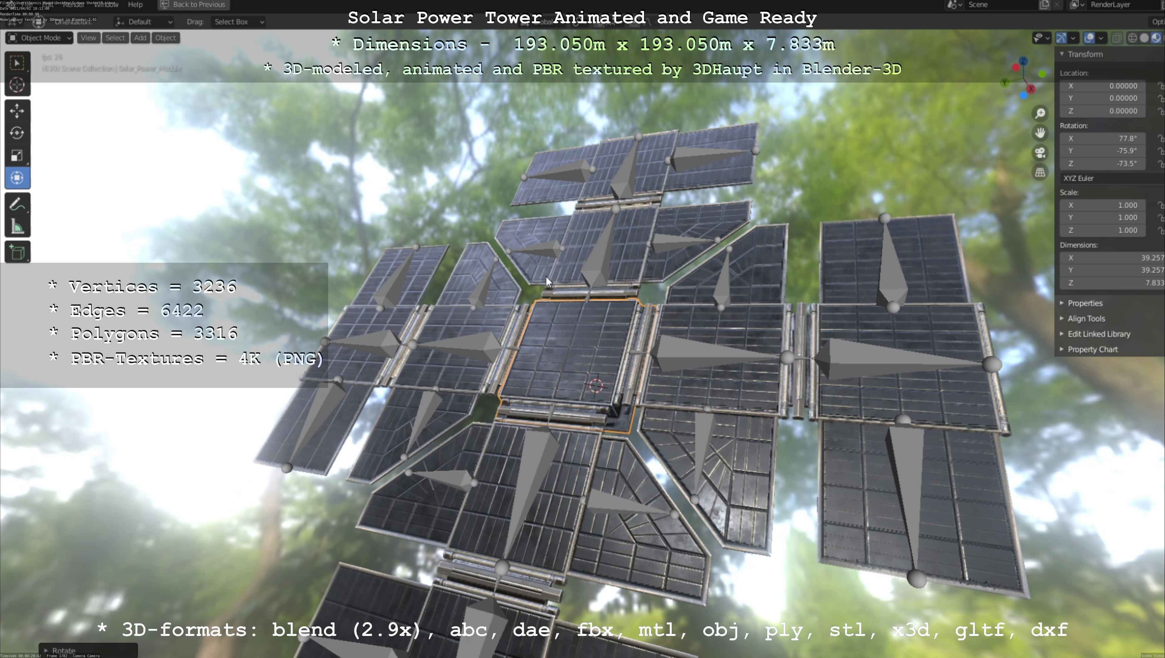 Solar Power Tower Animated and Game Ready Low-poly 3D model_106