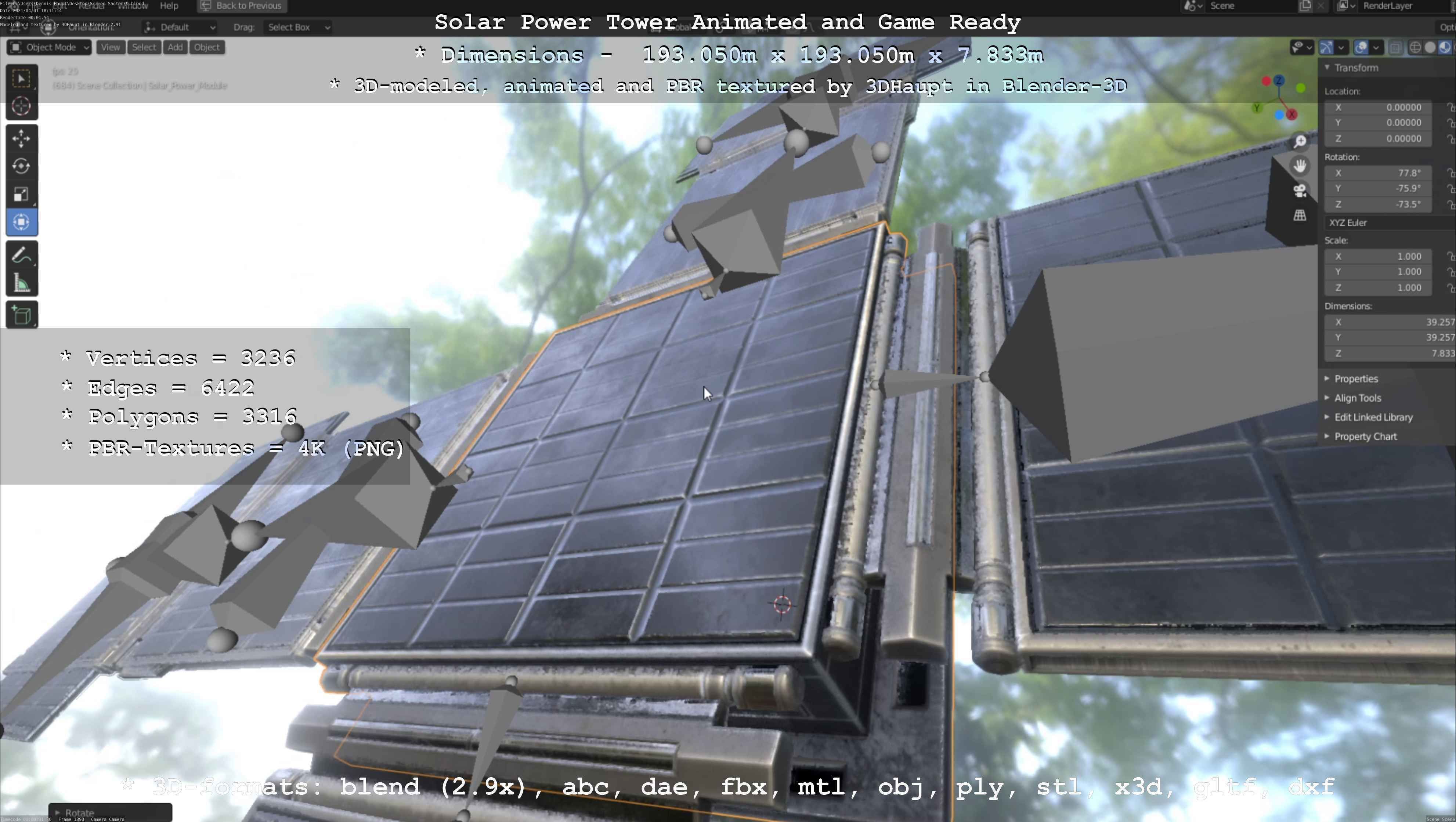Solar Power Tower Animated and Game Ready Low-poly 3D model_109