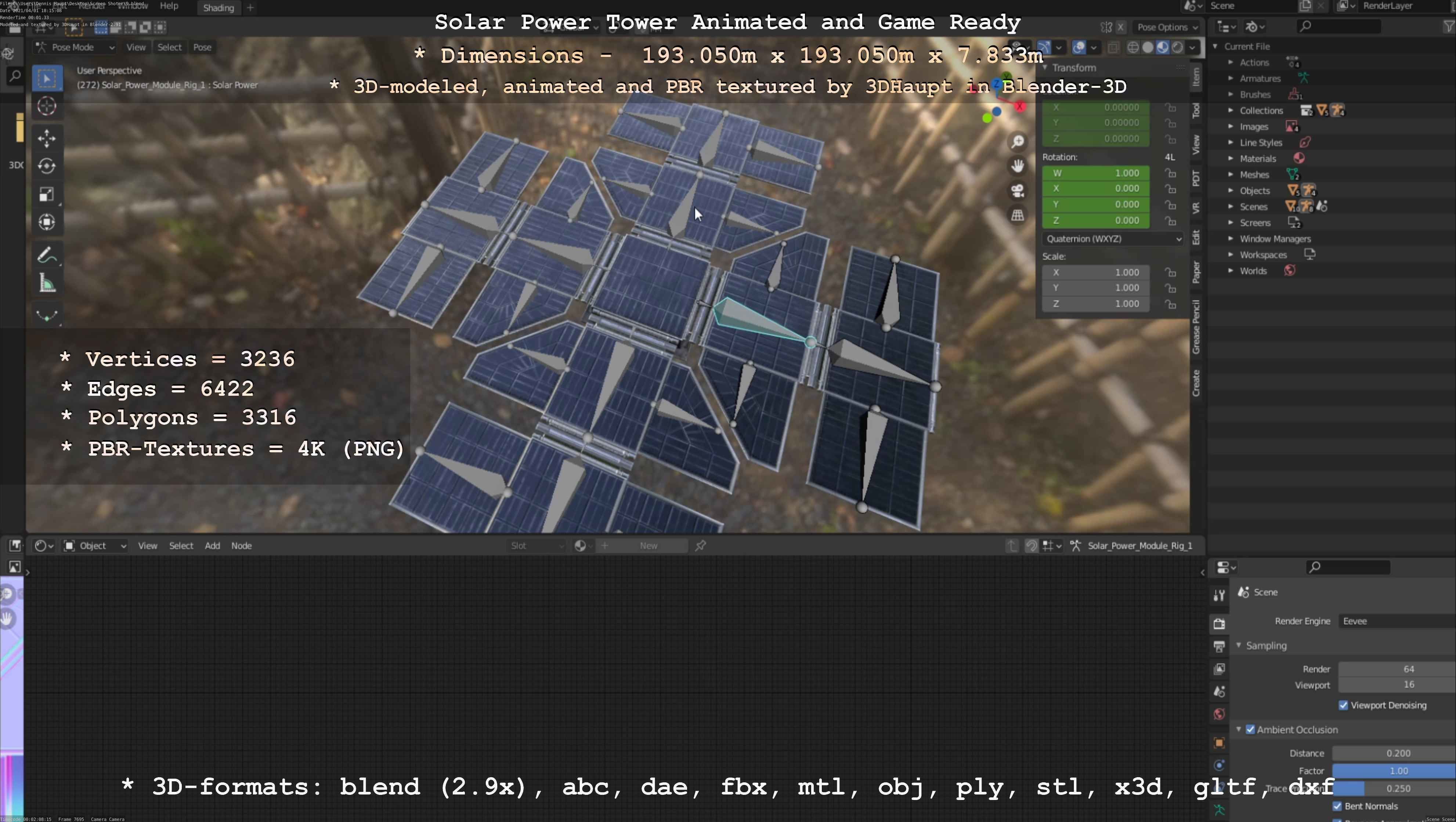 Solar Power Tower Animated and Game Ready Low-poly 3D model_60