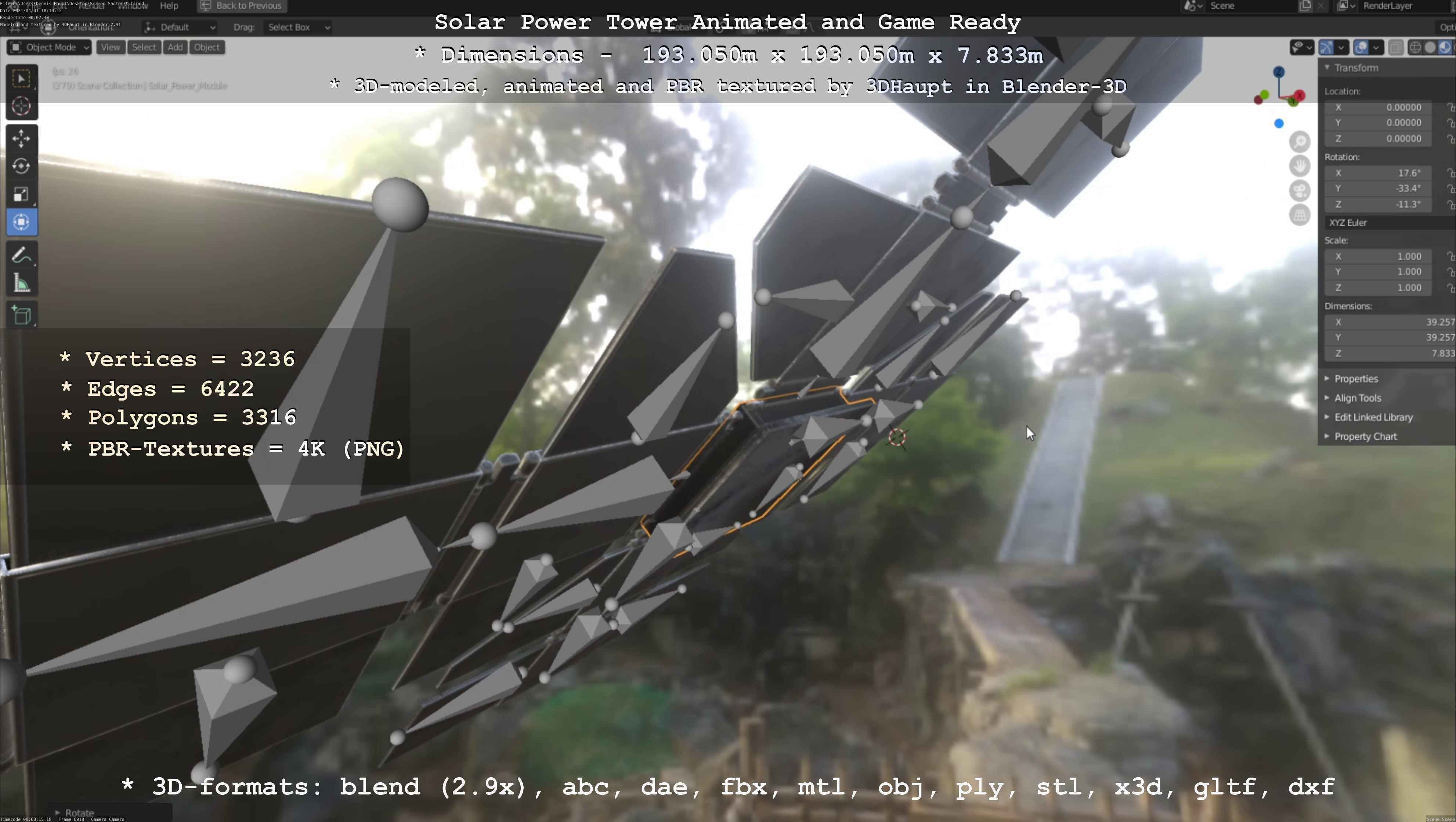 Solar Power Tower Animated and Game Ready Low-poly 3D model_89