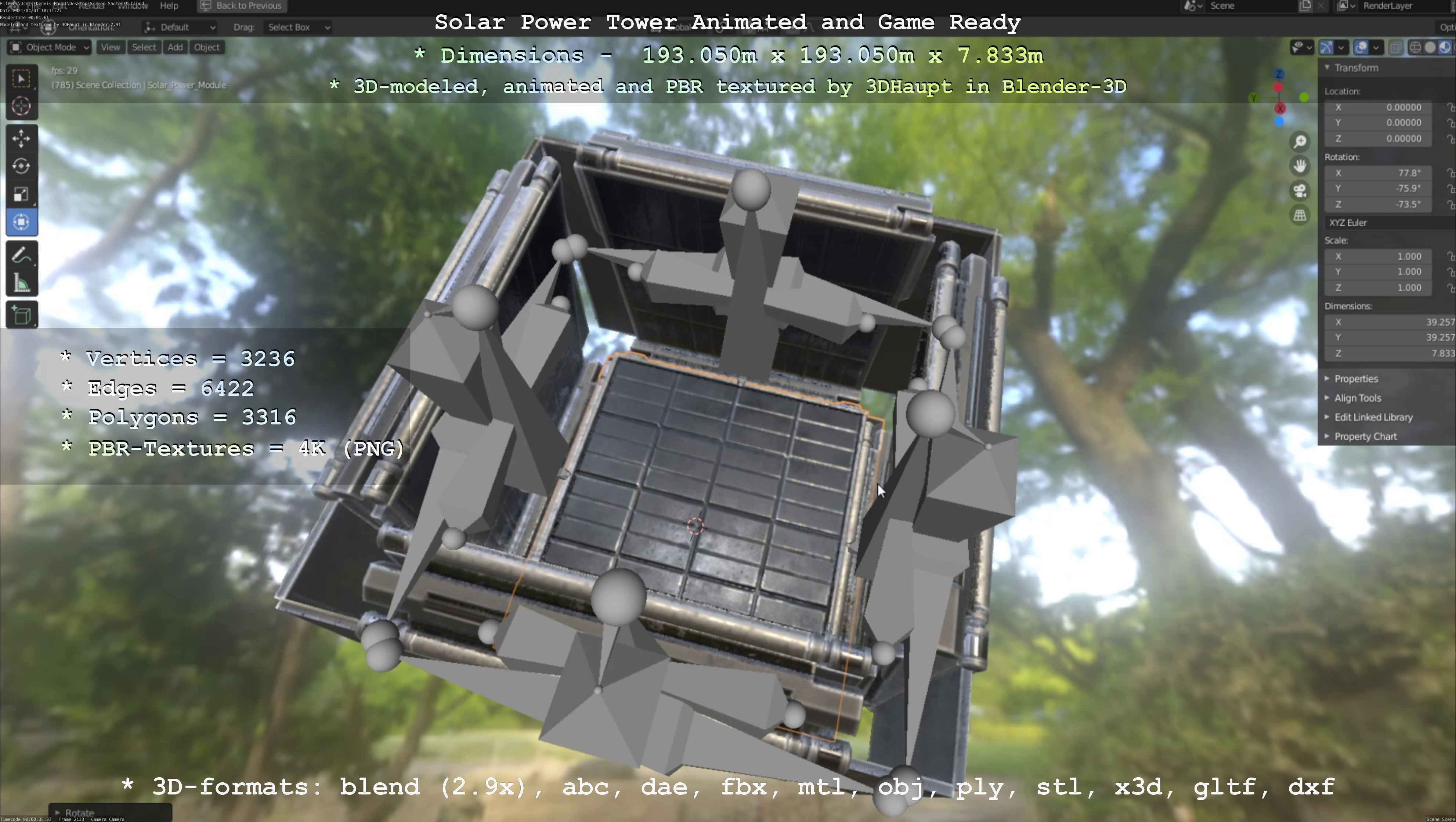 Solar Power Tower Animated and Game Ready Low-poly 3D model_50