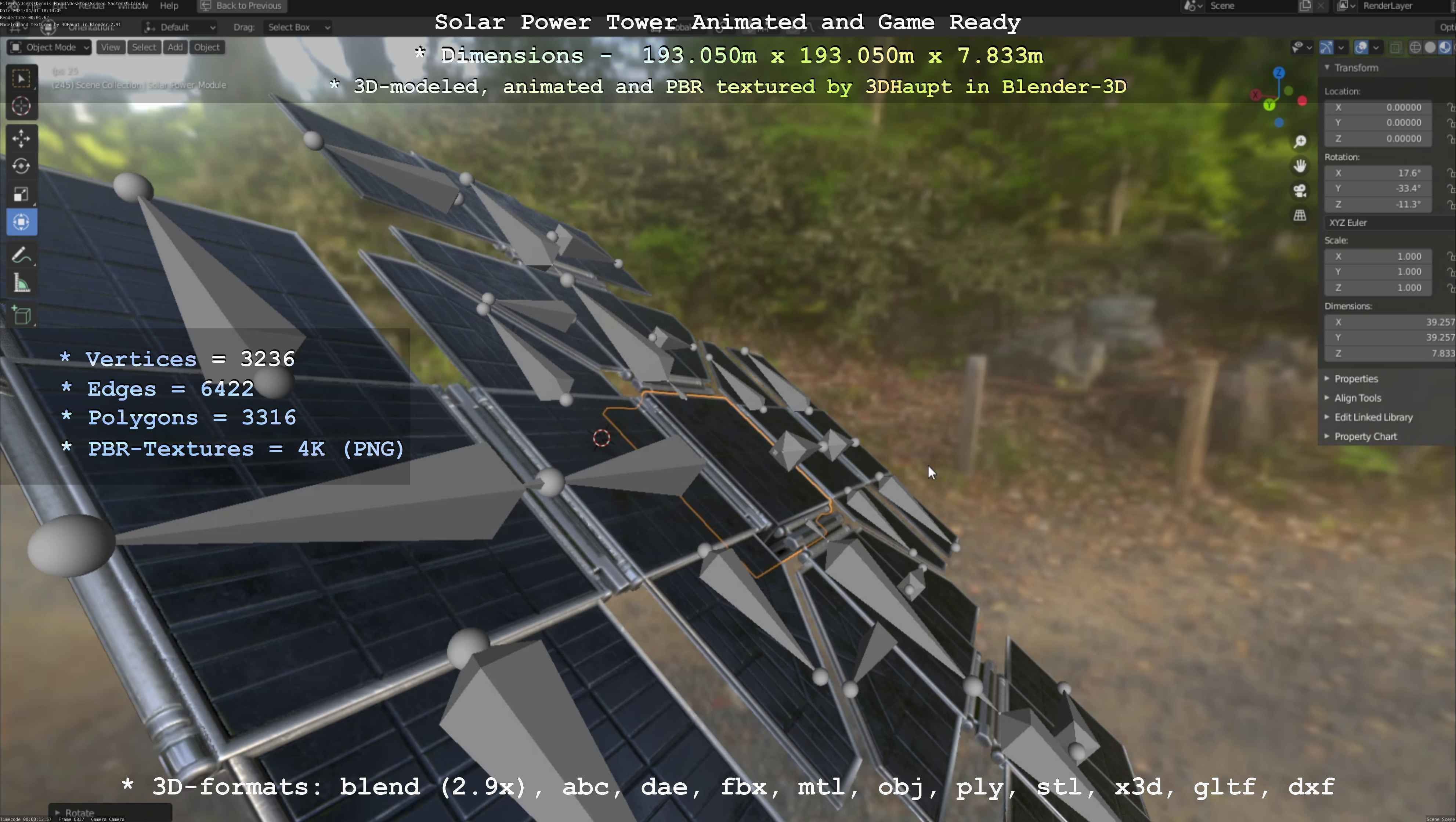 Solar Power Tower Animated and Game Ready Low-poly 3D model_86