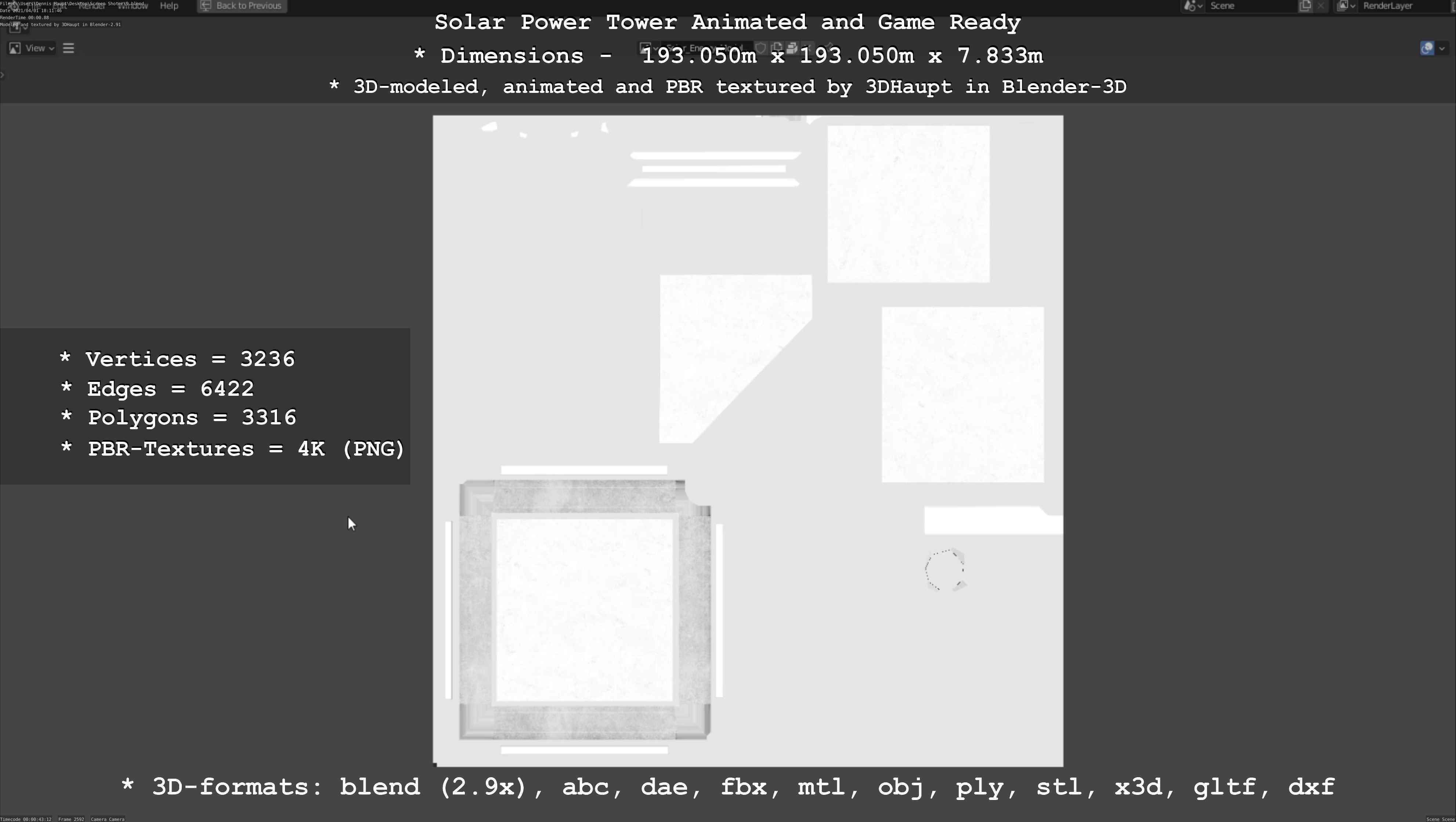 Solar Power Tower Animated and Game Ready Low-poly 3D model_44