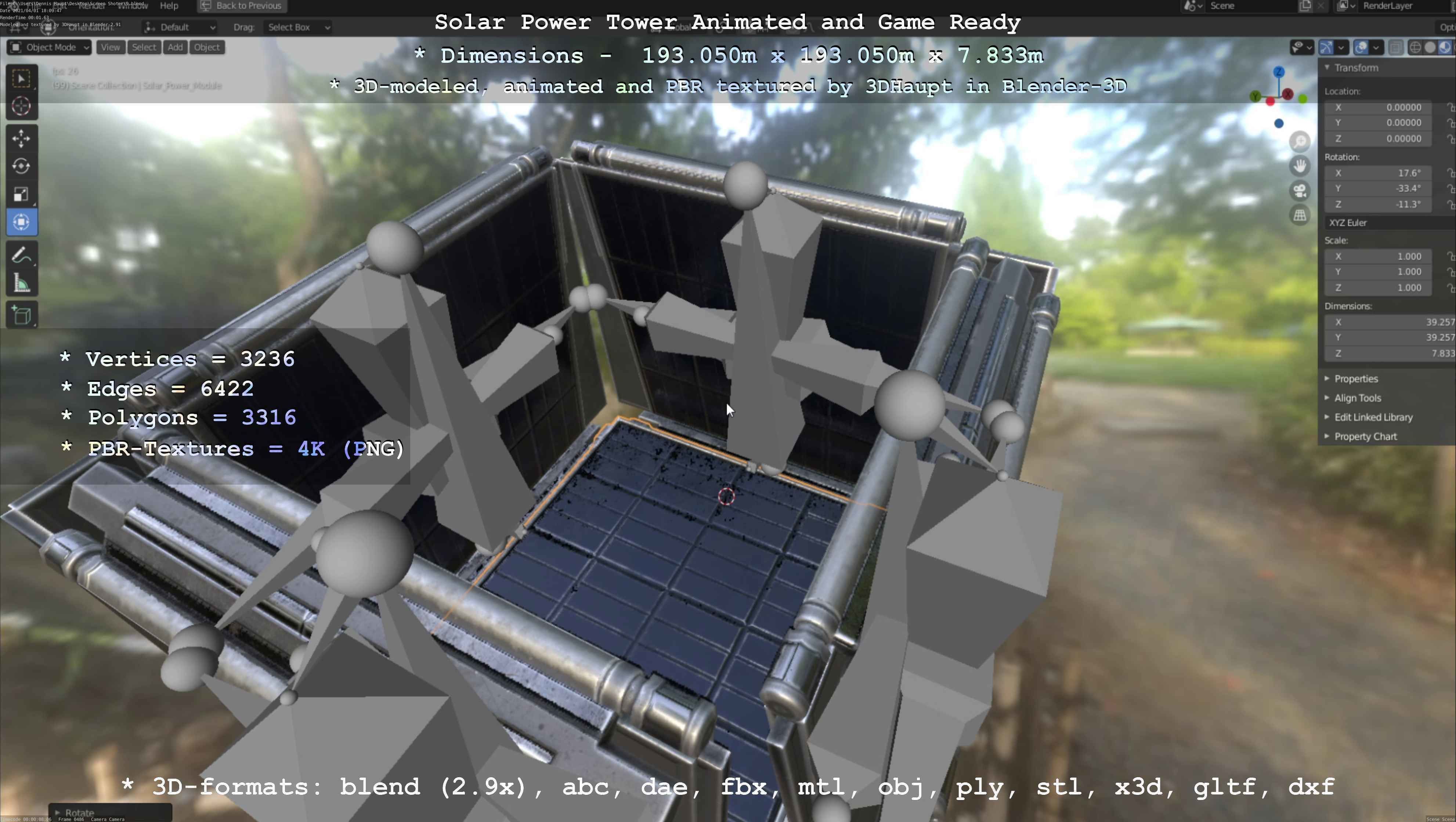 Solar Power Tower Animated and Game Ready Low-poly 3D model_77