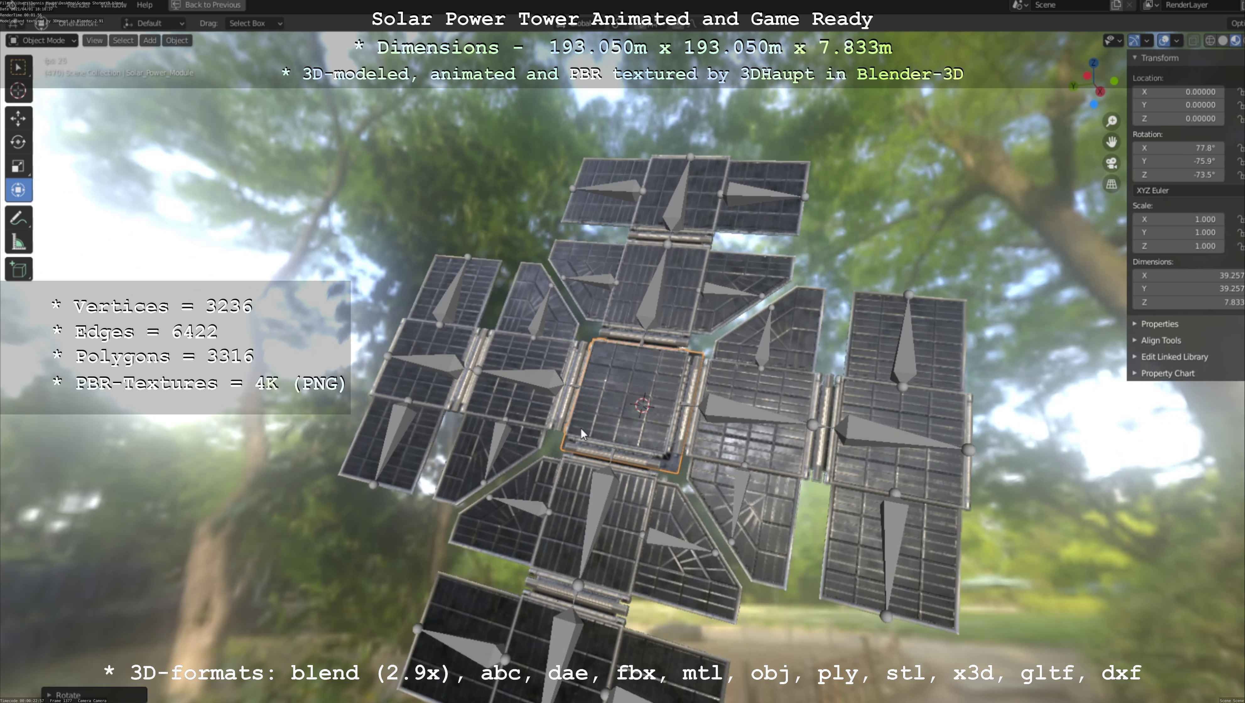 Solar Power Tower Animated and Game Ready Low-poly 3D model_18