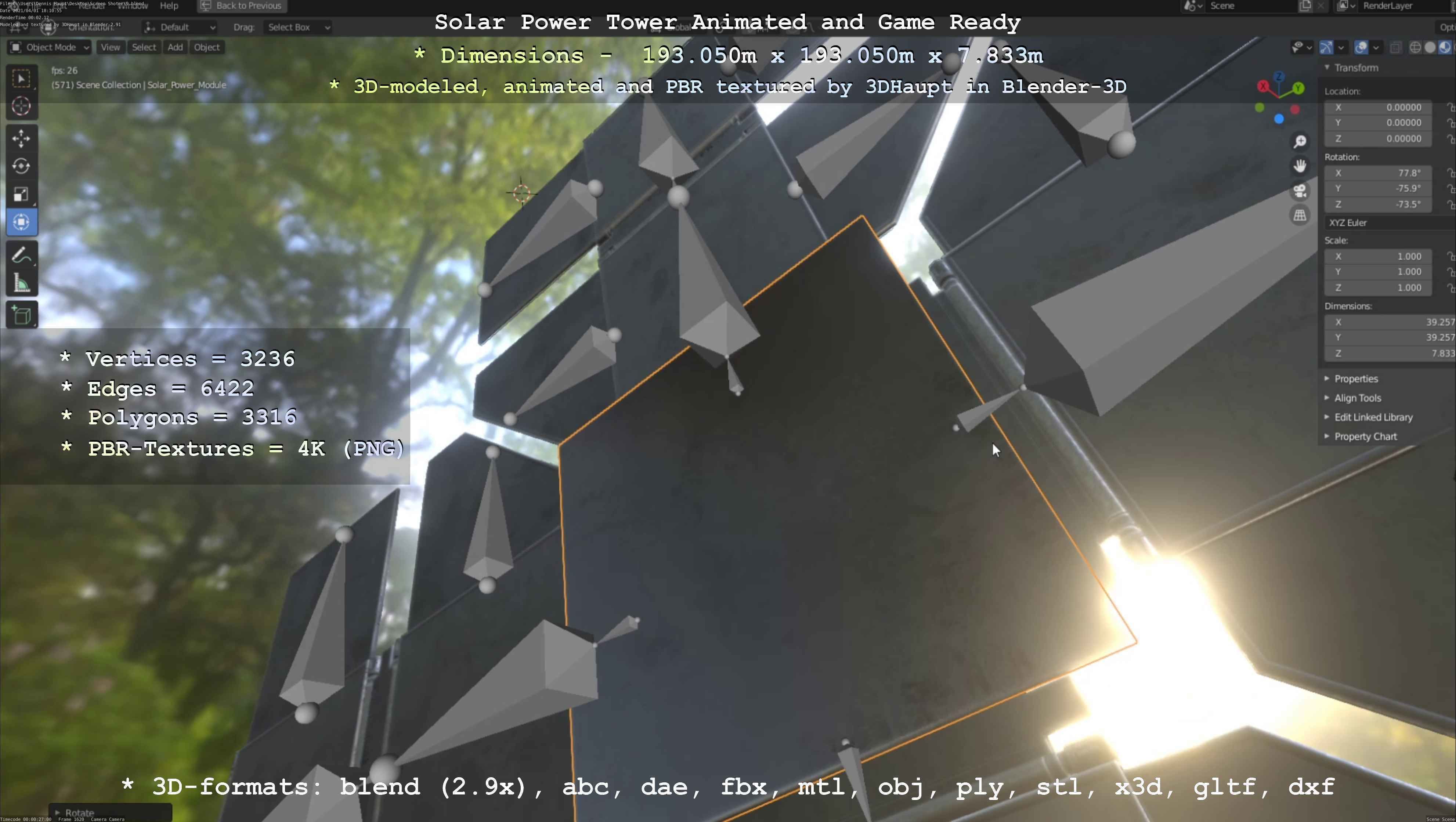 Solar Power Tower Animated and Game Ready Low-poly 3D model_101