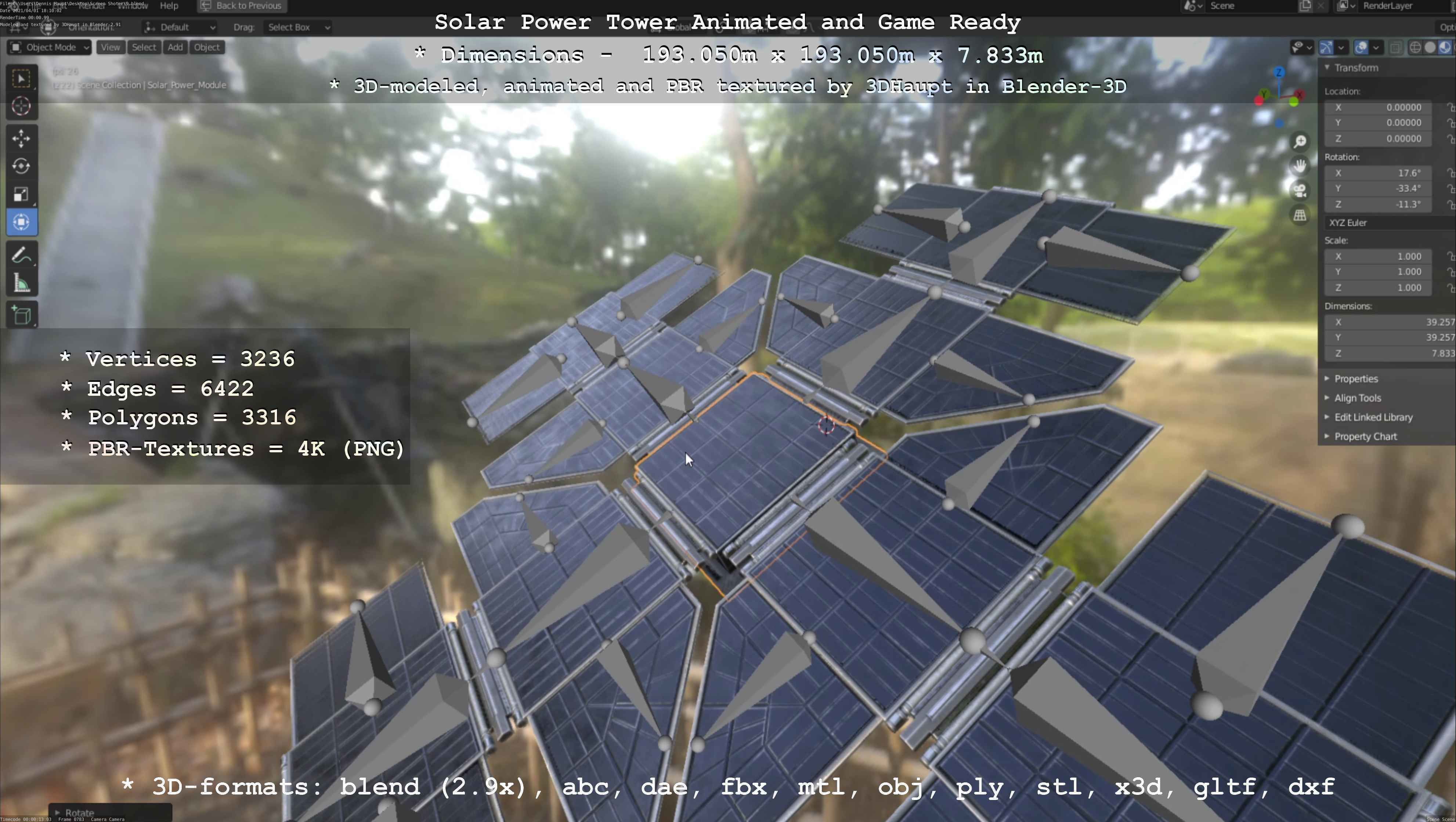 Solar Power Tower Animated and Game Ready Low-poly 3D model_84