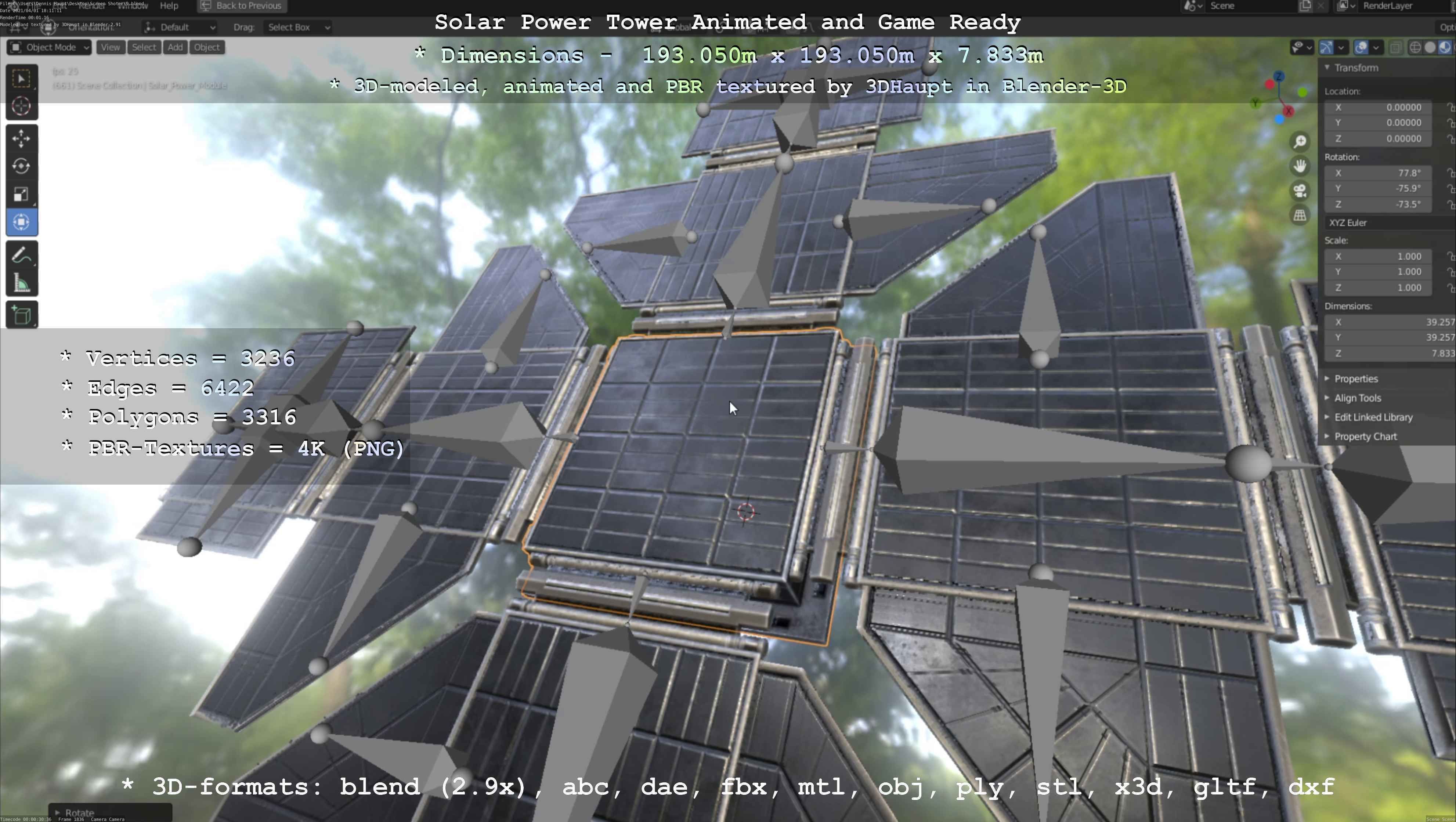Solar Power Tower Animated and Game Ready Low-poly 3D model_35