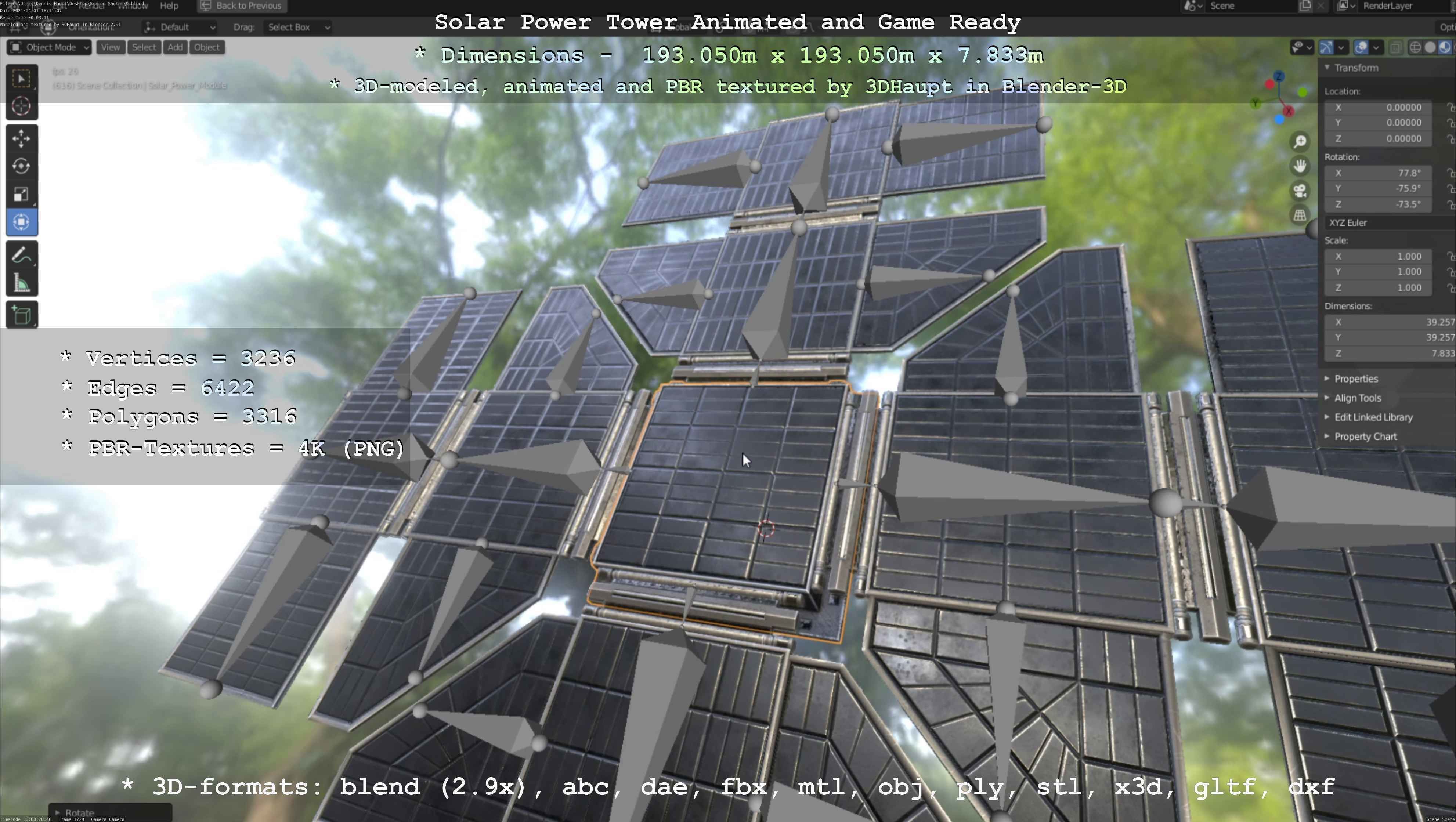 Solar Power Tower Animated and Game Ready Low-poly 3D model_104