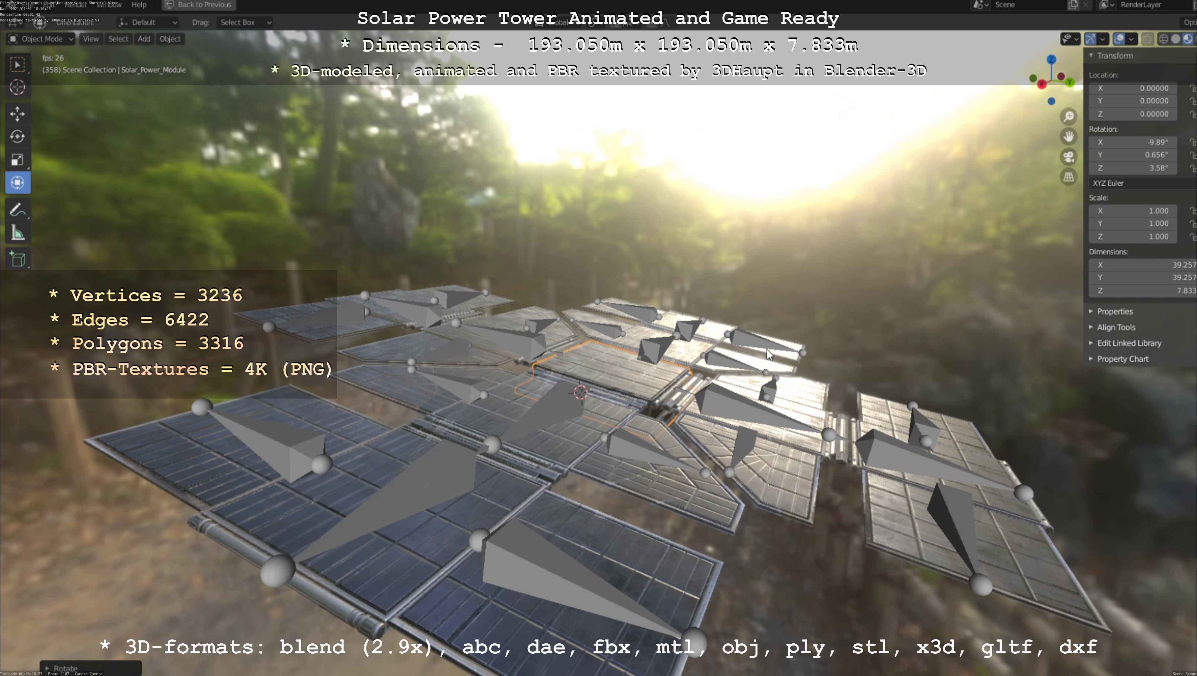 Solar Power Tower Animated and Game Ready Low-poly 3D model_30