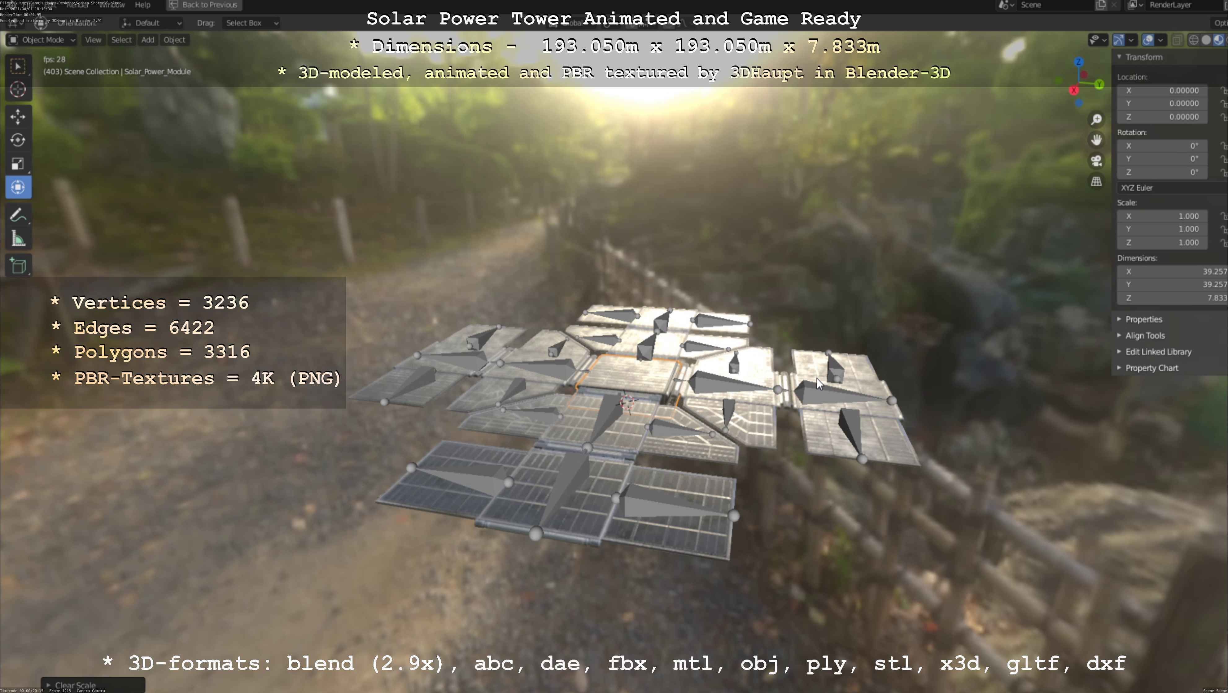 Solar Power Tower Animated and Game Ready Low-poly 3D model_92