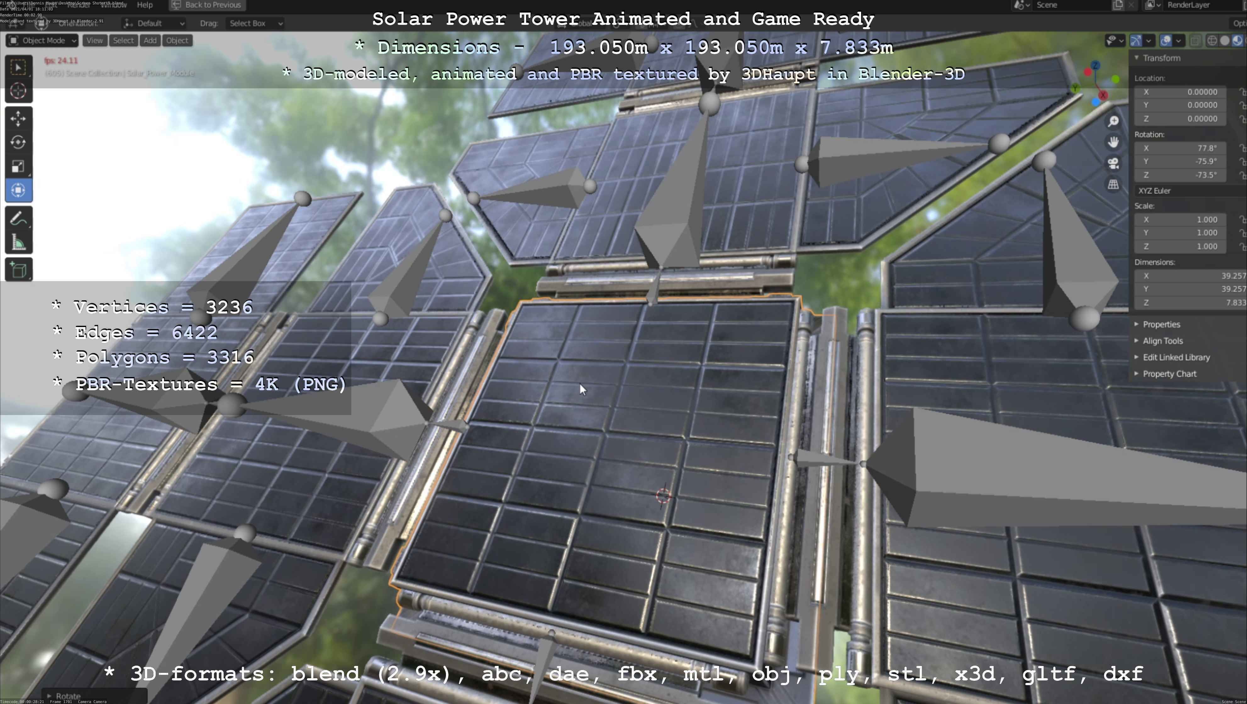 Solar Power Tower Animated and Game Ready Low-poly 3D model_33