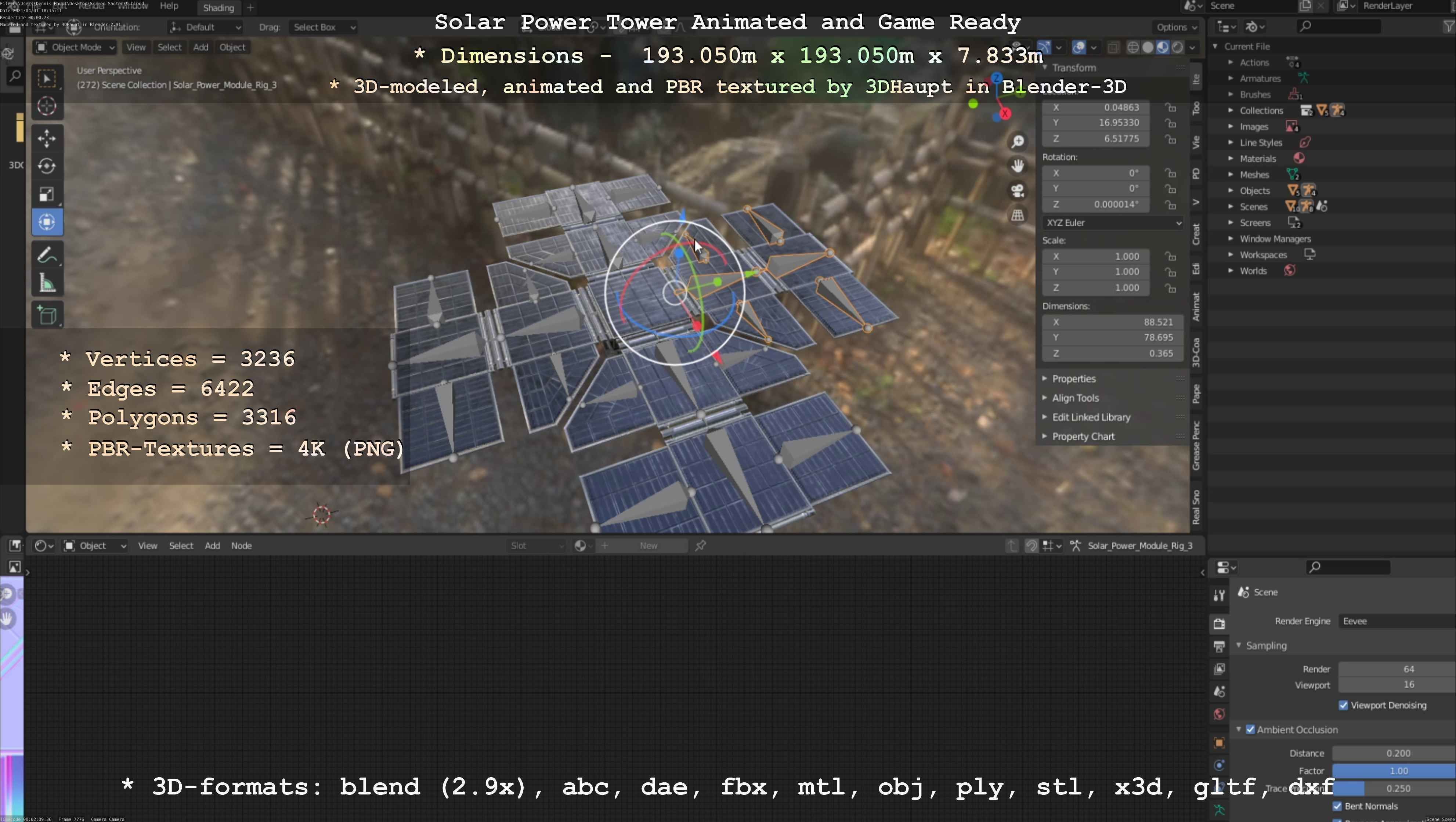 Solar Power Tower Animated and Game Ready Low-poly 3D model_64