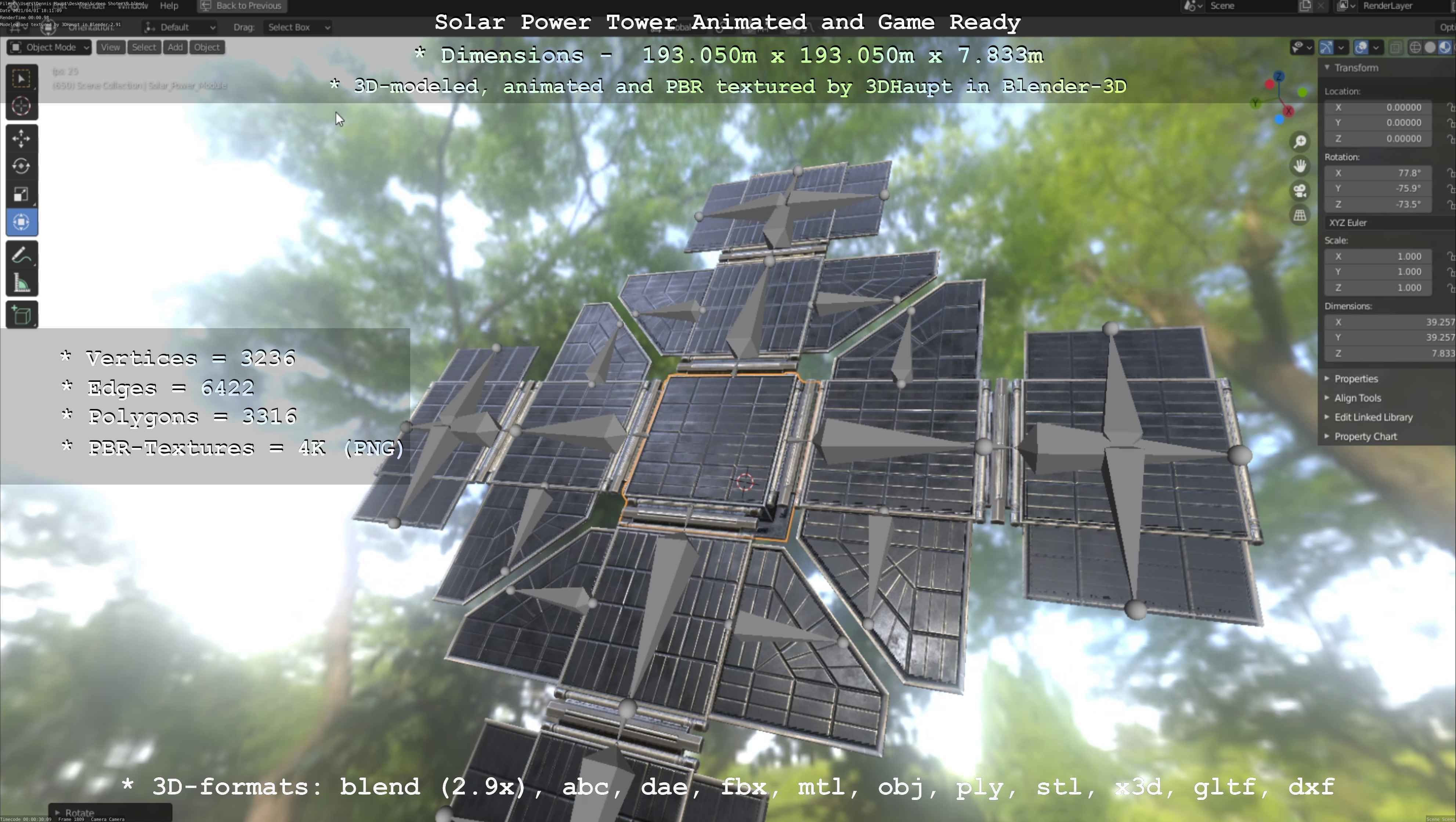 Solar Power Tower Animated and Game Ready Low-poly 3D model_107