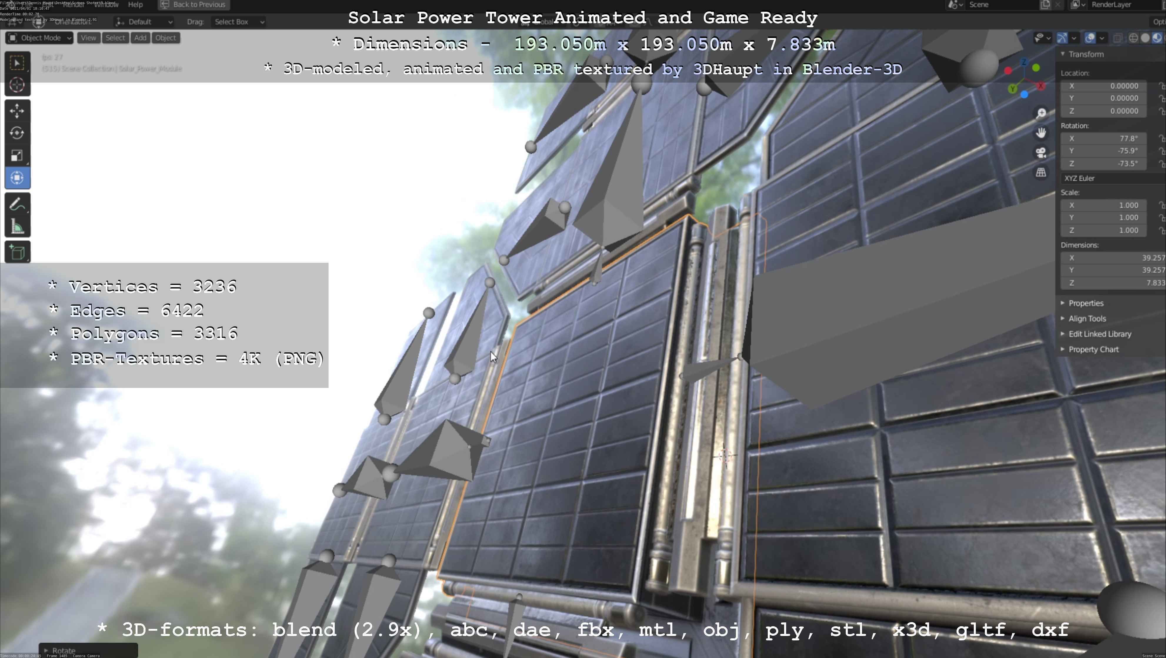 Solar Power Tower Animated and Game Ready Low-poly 3D model_32