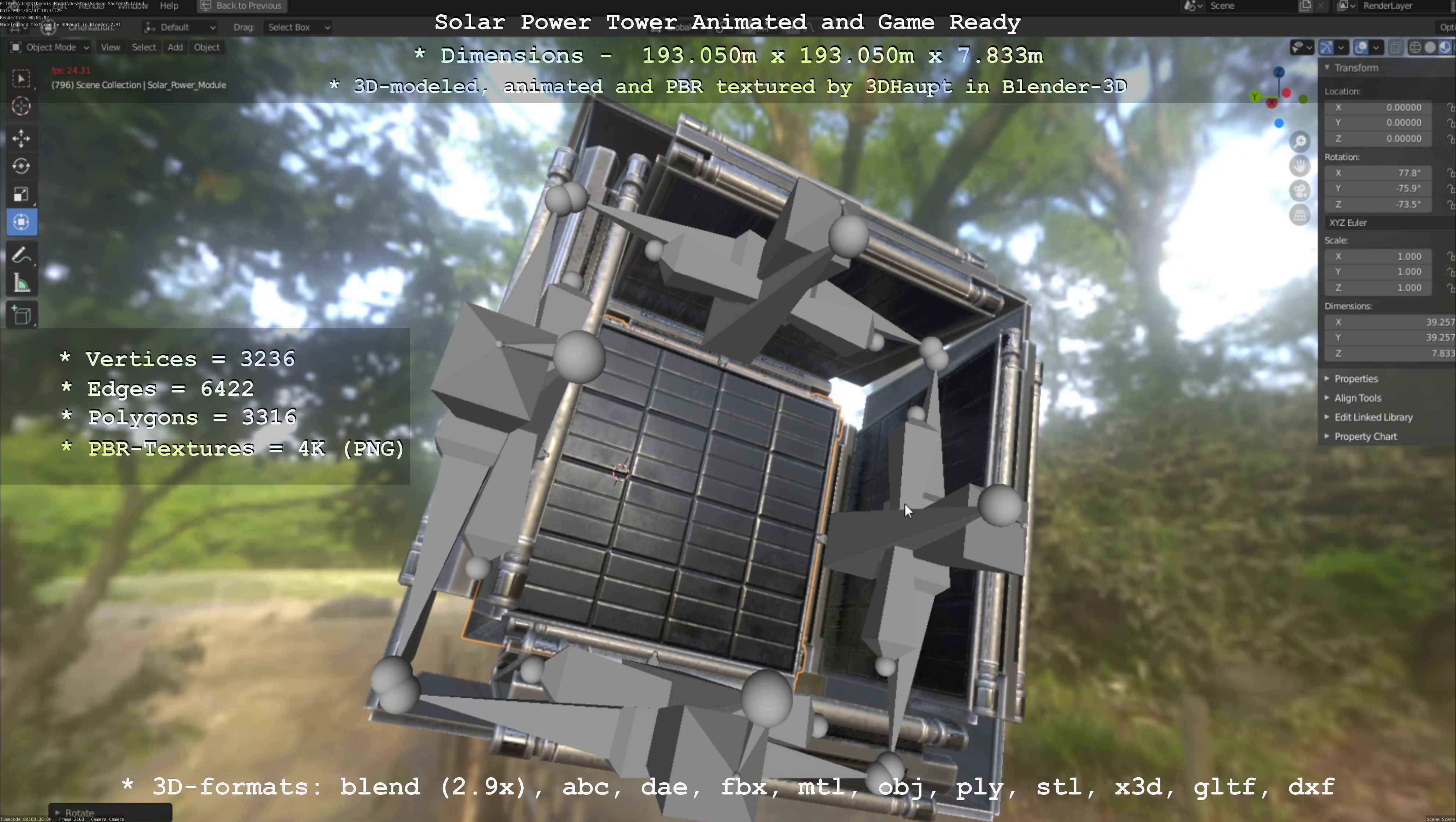 Solar Power Tower Animated and Game Ready Low-poly 3D model_61