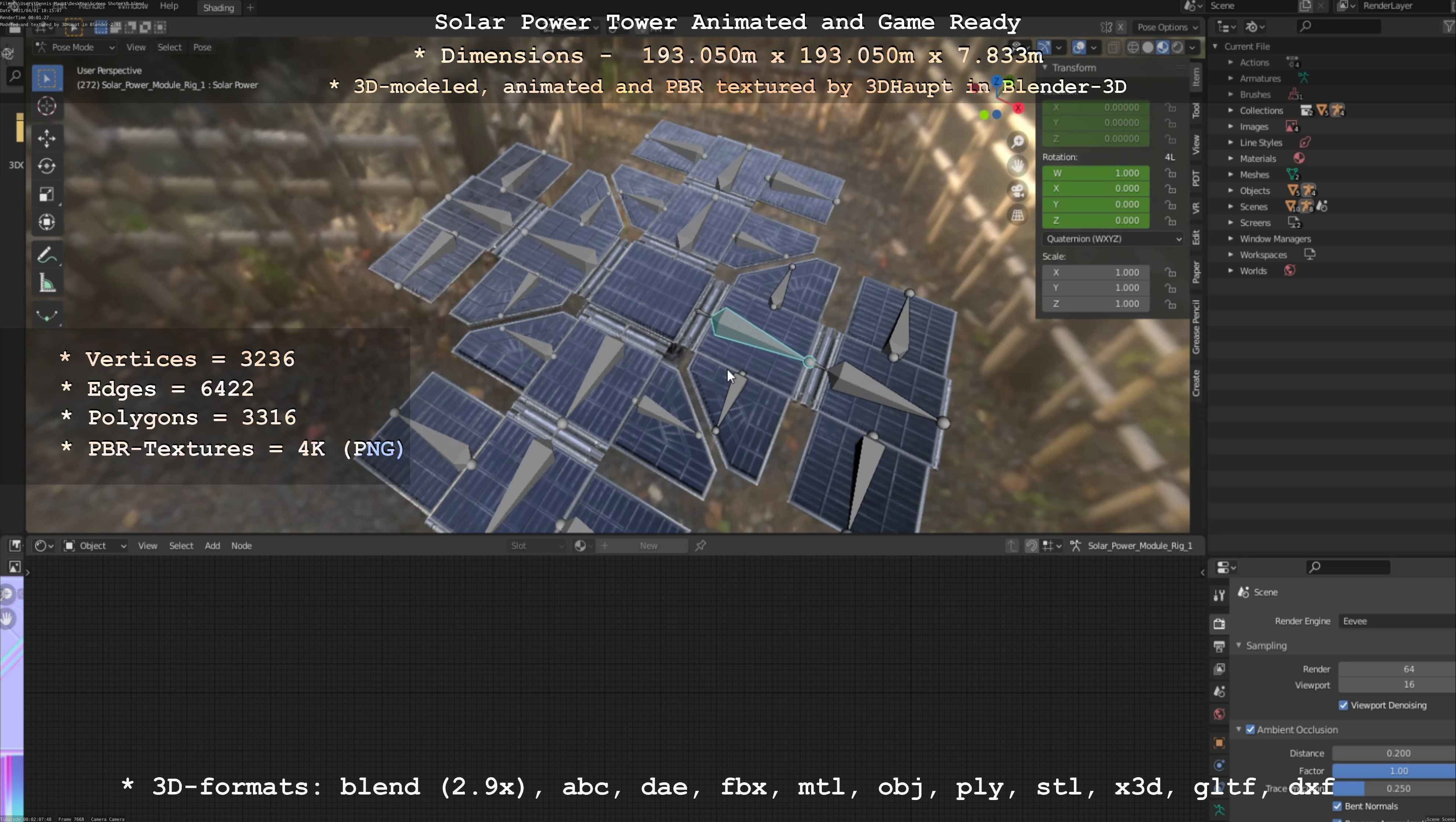 Solar Power Tower Animated and Game Ready Low-poly 3D model_59
