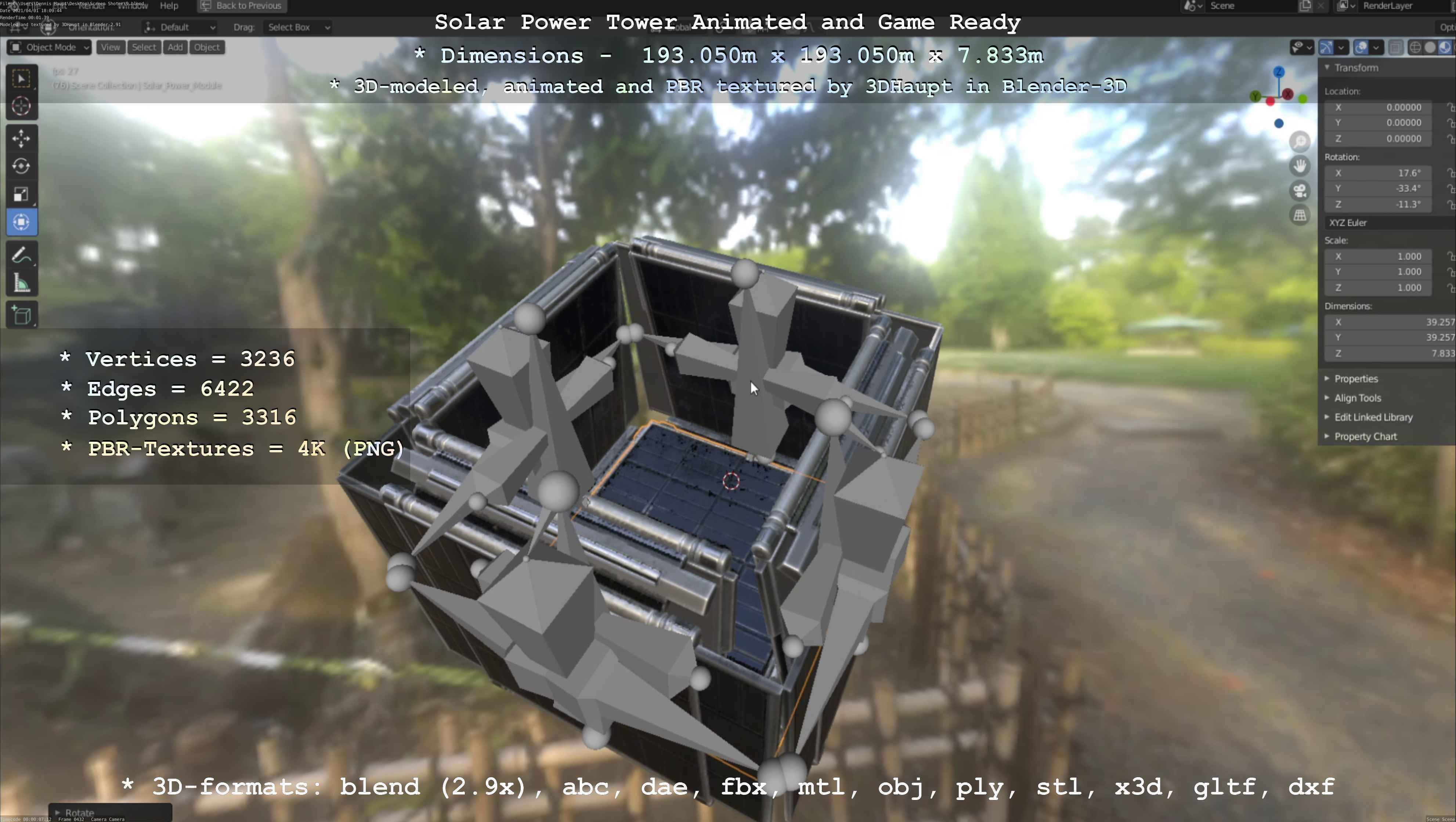 Solar Power Tower Animated and Game Ready Low-poly 3D model_75