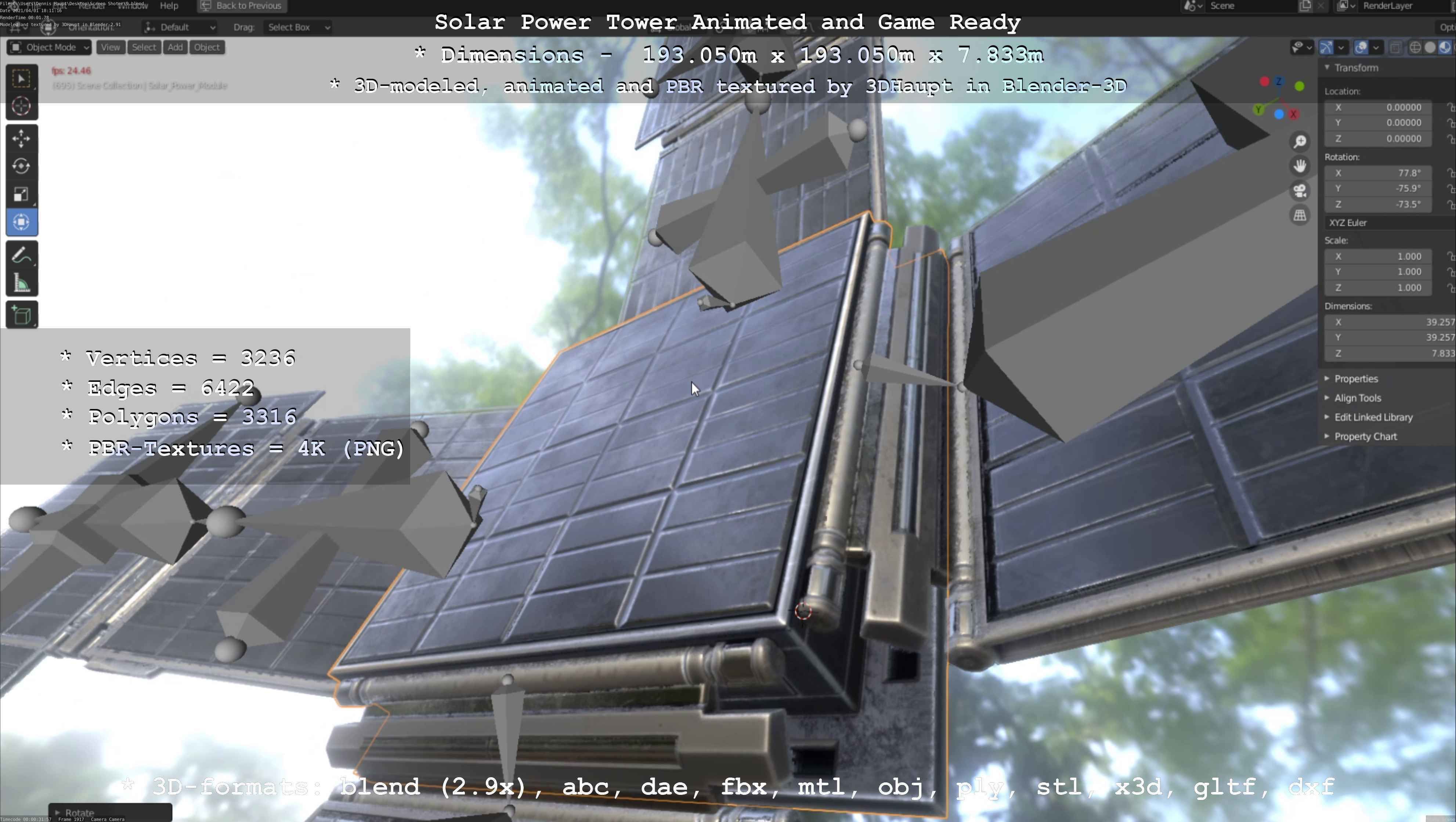 Solar Power Tower Animated and Game Ready Low-poly 3D model_110