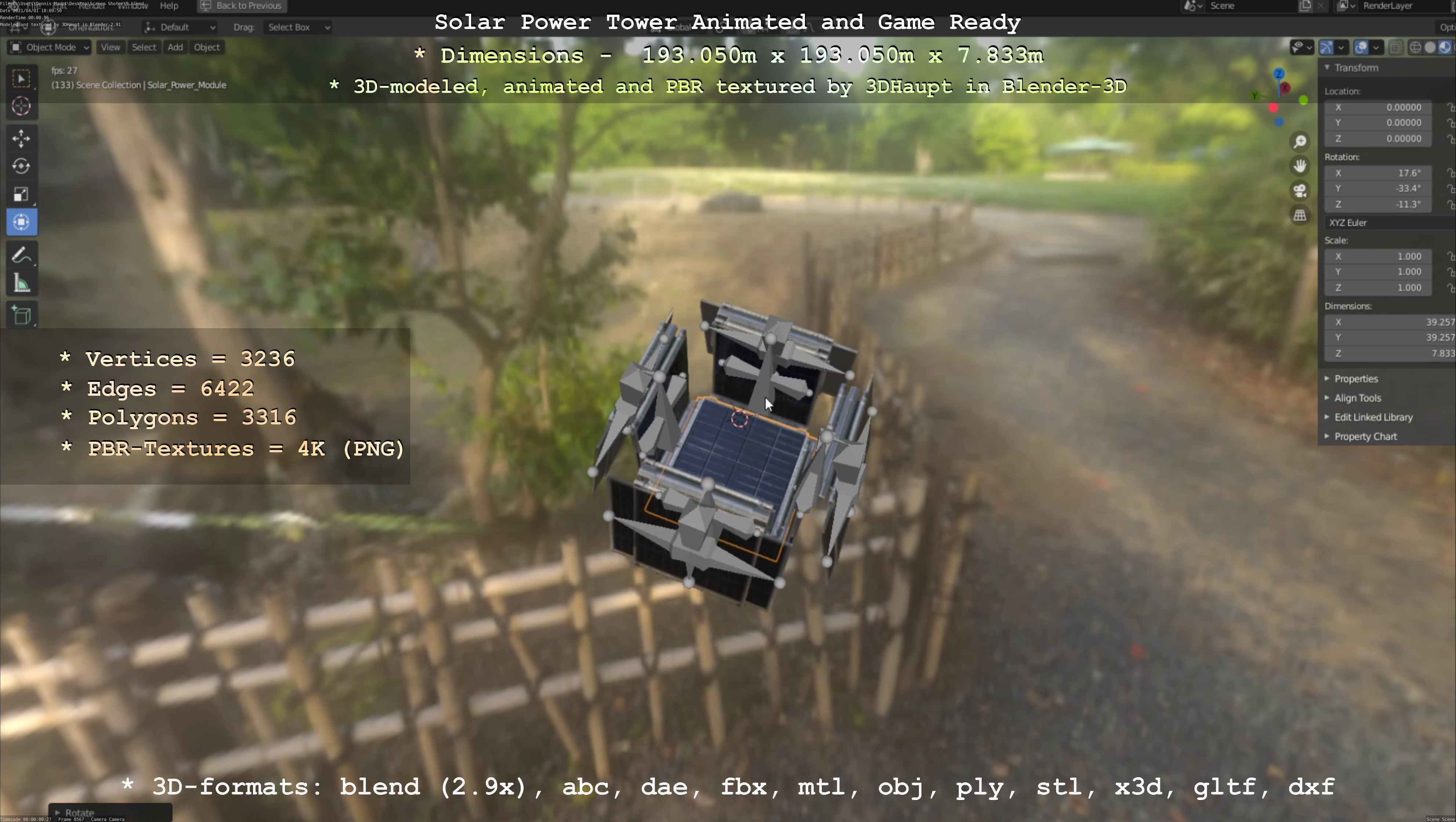 Solar Power Tower Animated and Game Ready Low-poly 3D model_80