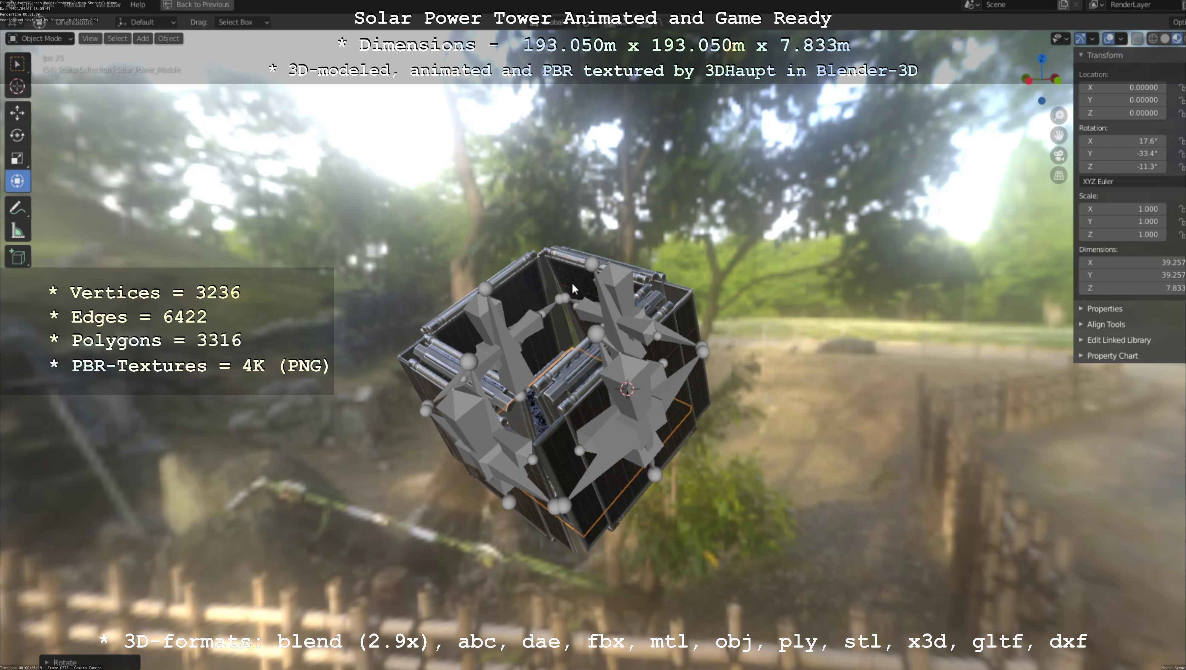 Solar Power Tower Animated and Game Ready Low-poly 3D model_74