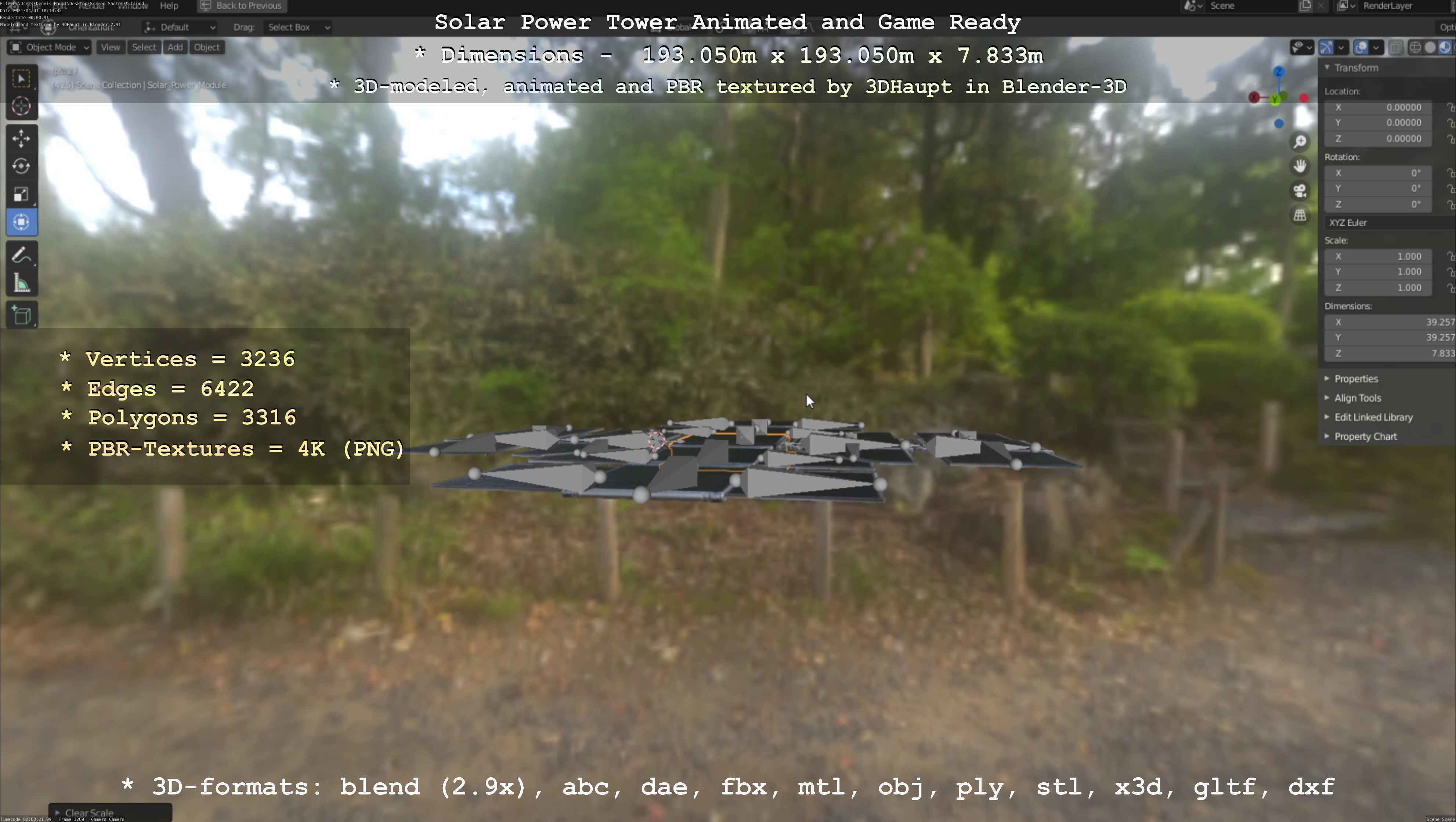 Solar Power Tower Animated and Game Ready Low-poly 3D model_95