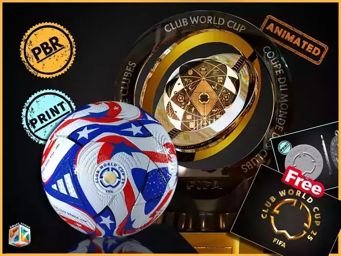 FIFA Clubs World Cup 2025 - Trophy and Ball-Logo and Emblem FREE 3D Model Collection