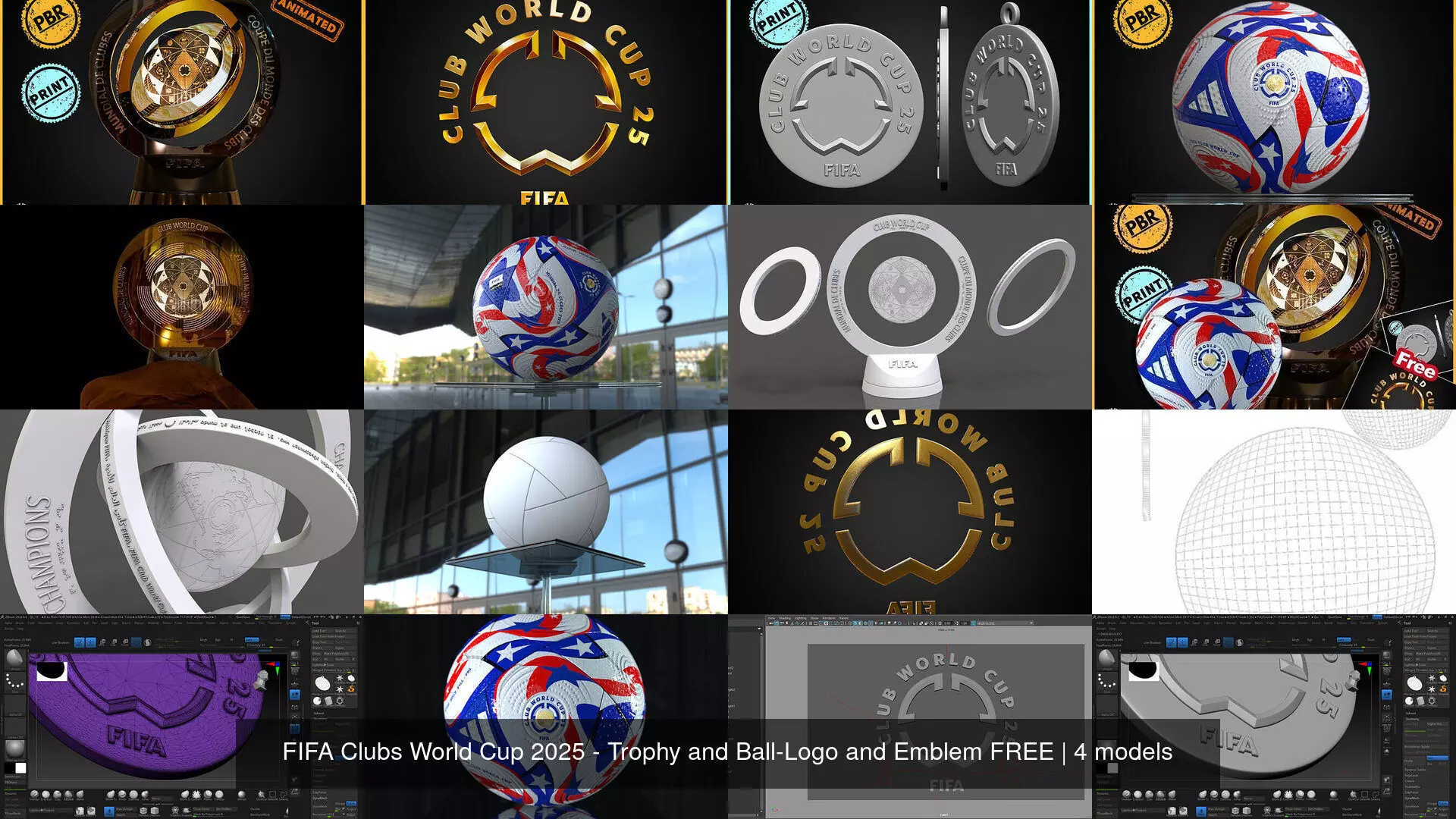 FIFA Clubs World Cup 2025 - Trophy and Ball-Logo and Emblem FREE 3D Model Collection_3