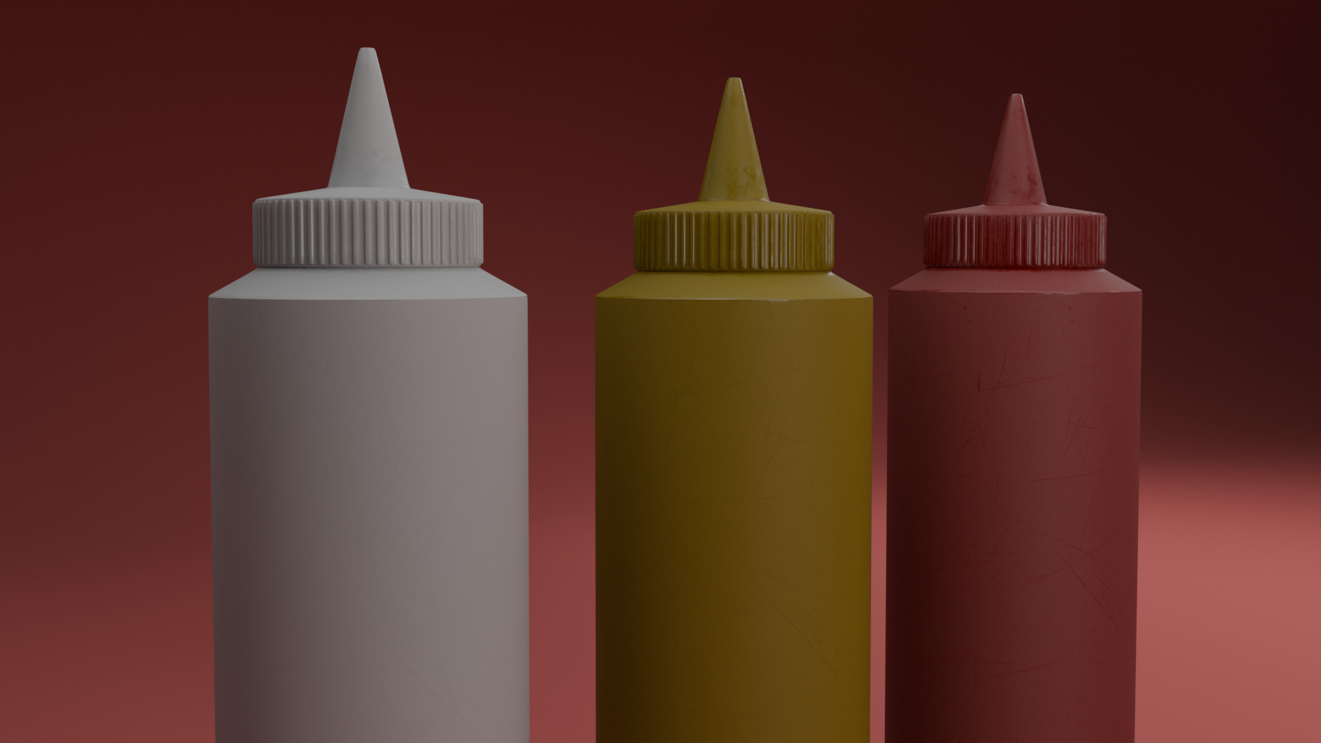 Mayonnaise Mustard and Ketchup Condiment Bottles 3D model_2
