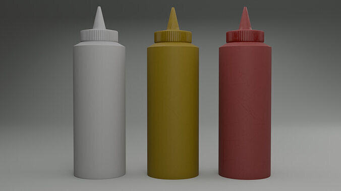Mayonnaise Mustard and  Ketchup Condiment Bottles 3D model