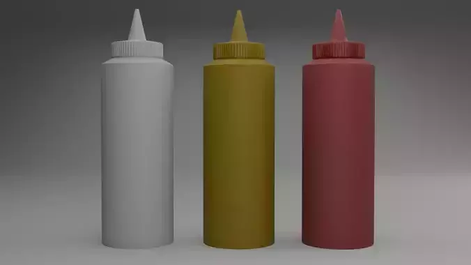 Mayonnaise Mustard and  Ketchup Condiment Bottles