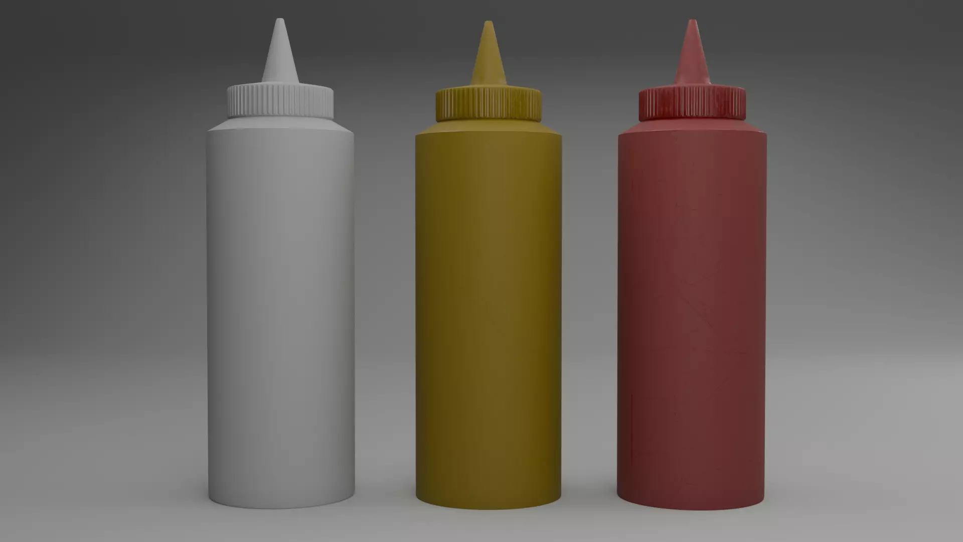 Mayonnaise Mustard and Ketchup Condiment Bottles 3D model_0