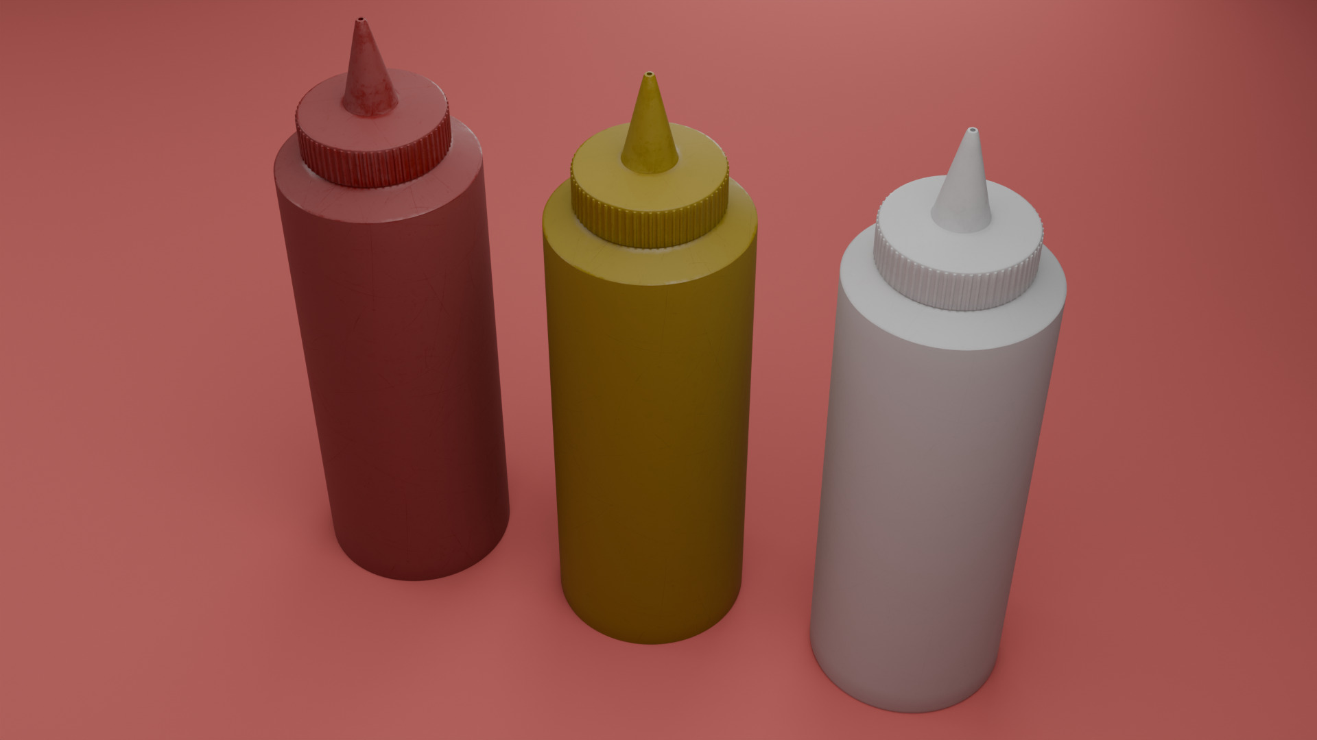 Mayonnaise Mustard and Ketchup Condiment Bottles 3D model_3