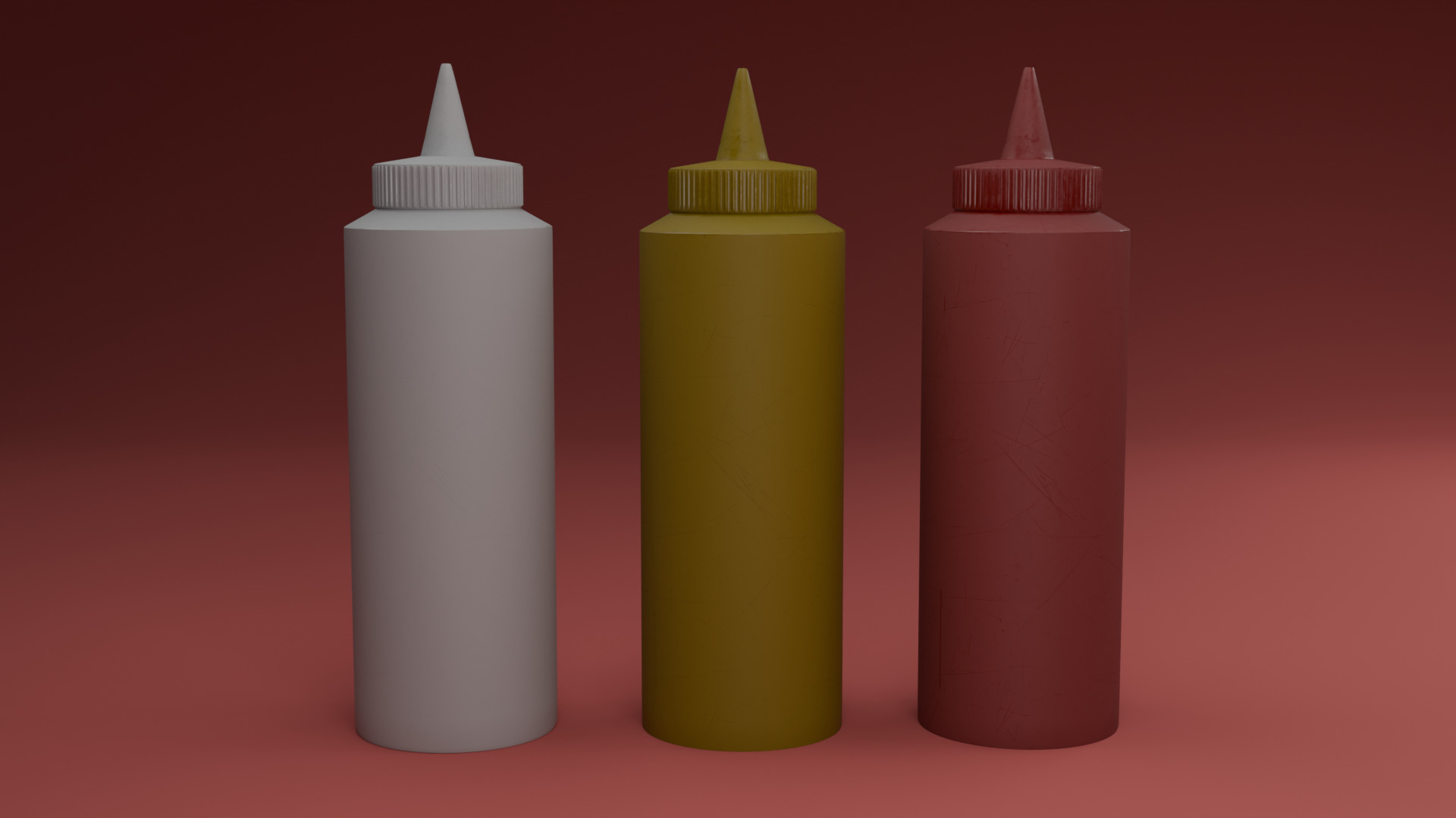 Mayonnaise Mustard and Ketchup Condiment Bottles 3D model_1