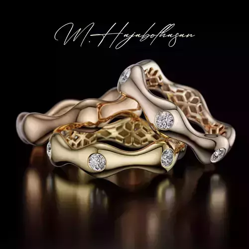 Organic Wave Ring with Diamonds