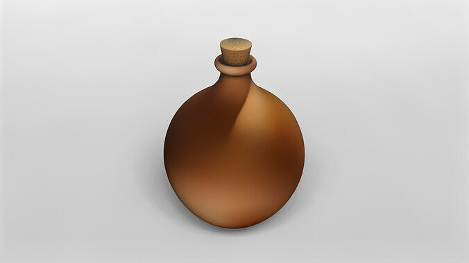 Round Terracotta Flask with Cork Stopper 3D model