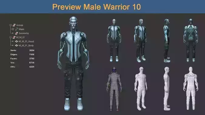 Character Male Warriors 10 - Ready for game Low-poly 3D model