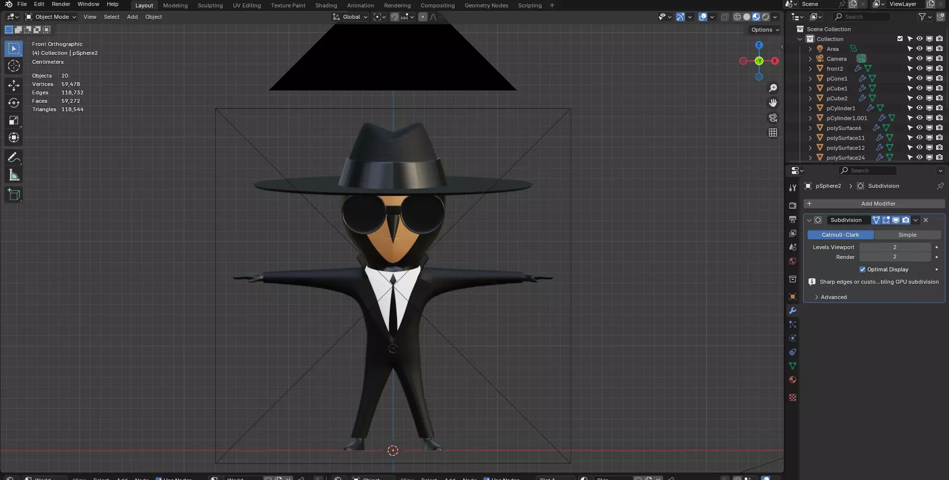 Stylized Cute Secret Agent Character Low-poly 3D model_0